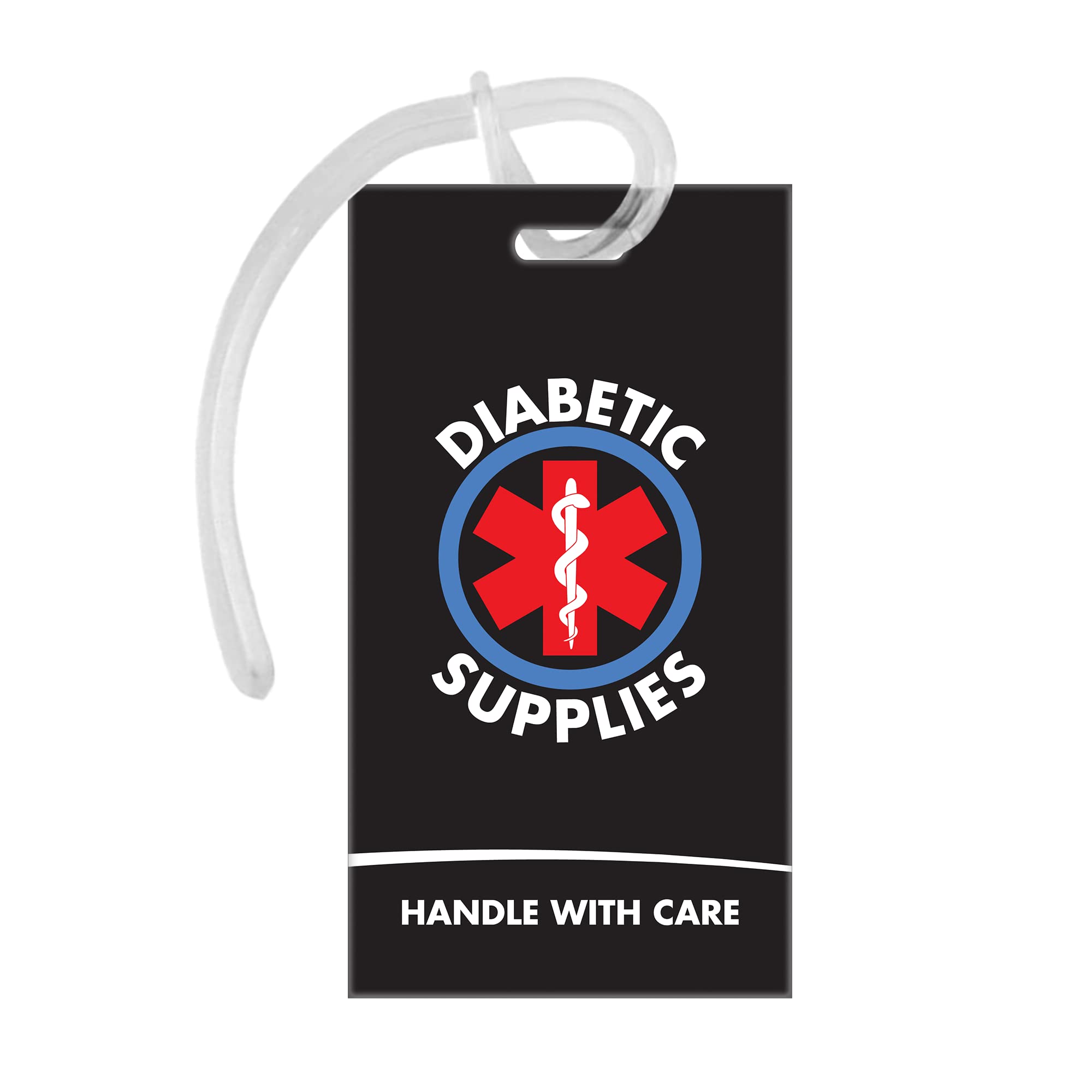 Diabetic Medical Alert ID Luggage Tag - Black Insulin Equipment Handle with Care - Perfect for Travel, Hospital Visits & Emergency Identification