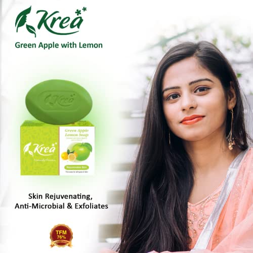 Krea Green Apple & Lemon Scented Soap Bar - Pack of 5 | Natural Handmade Soap for Moisturizing & Refreshing Skin | Perfect for Bath, Shower & Gift Sets