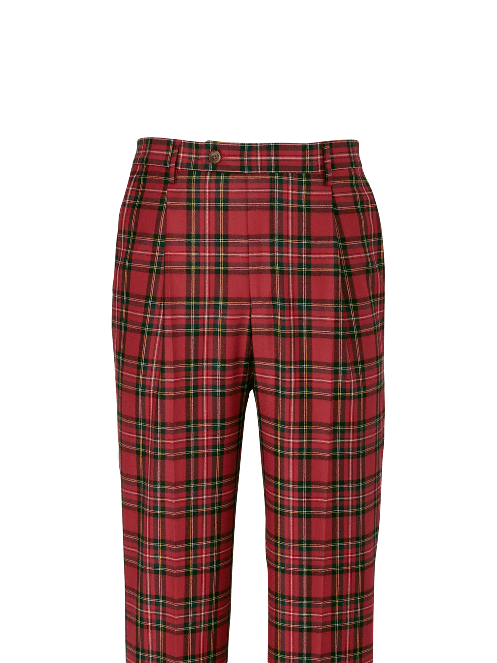 Men's Wool Flannel Plaid Single Pleat Dress Pants - Red Multi Color Checkered Pattern | Business Casual & Winter Office Wear