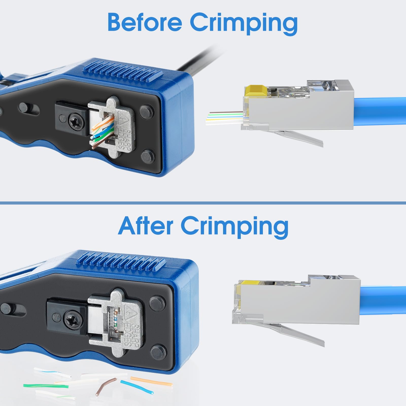 AVARTEK 100-Pack Gold Plated RJ45 Cat5e/Cat6 Ethernet Connectors - Shielded Pass Through Ends for UTP Solid & Stranded Network Cables - Ideal for Home/Office Networking, Server Rooms & Data Centers