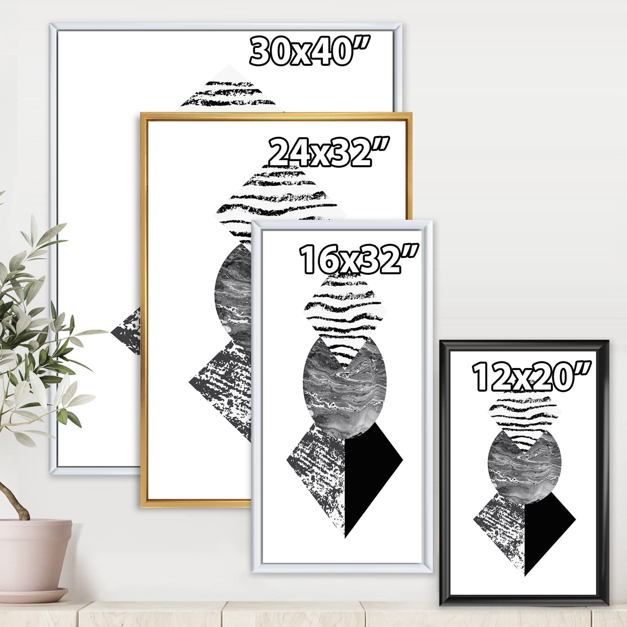 Modern Framed Canvas Wall Art Print - Tropical Palm Leaf with Abstract Geometric Shapes | Perfect for Living Room, Bedroom & Office Decor