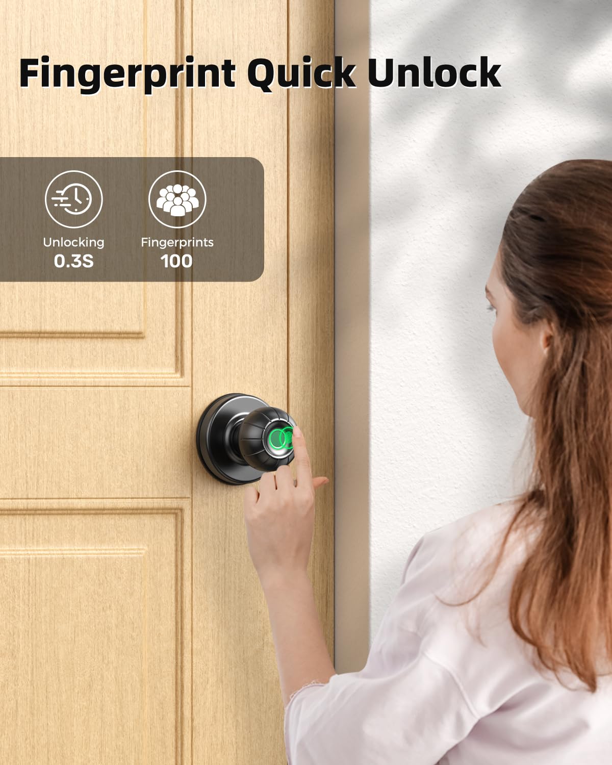 Smart Fingerprint Door Lock with App Control & Key - Keyless Entry Door Knob for Home, Office, Garage, Bedroom - Secure Touchless Access for Modern Living