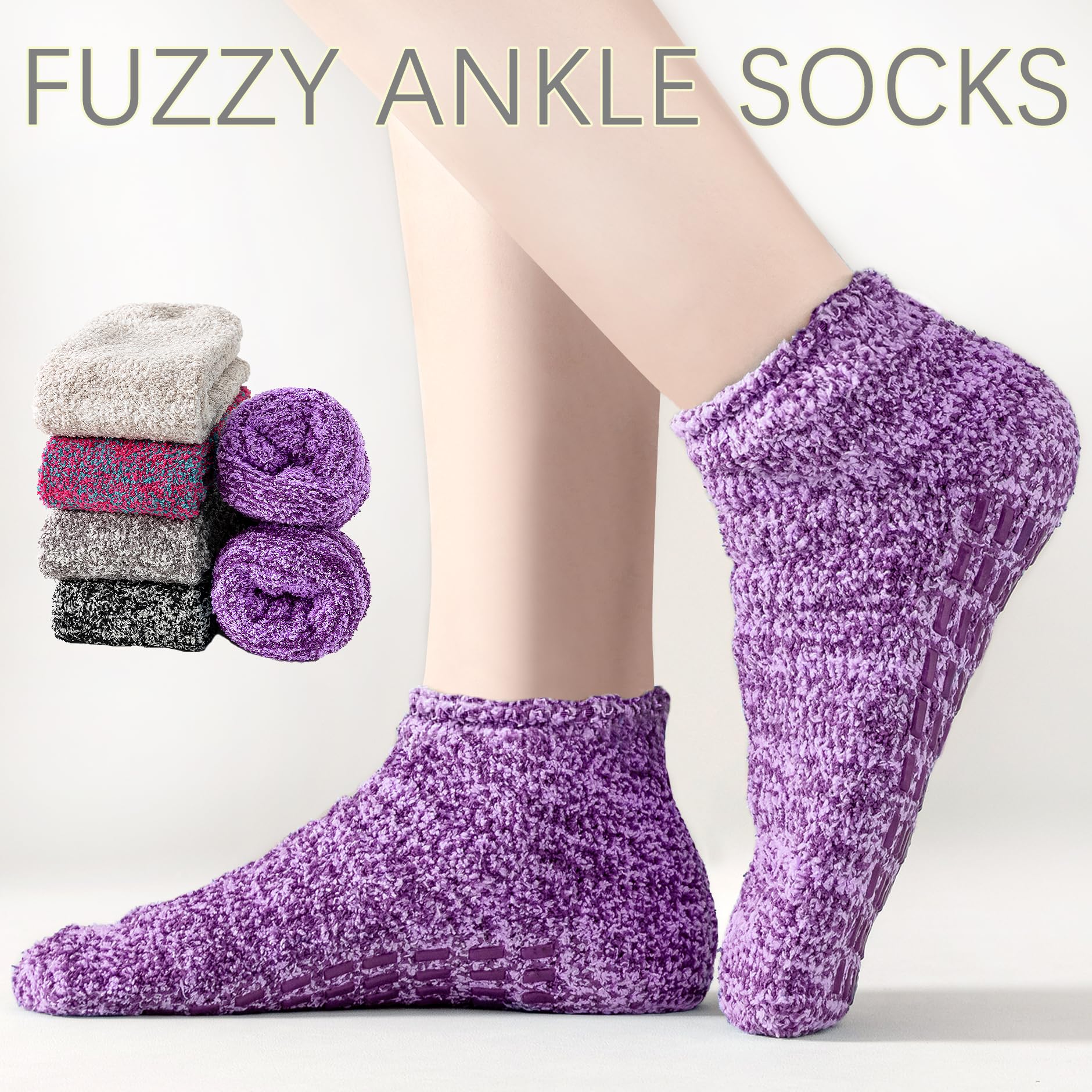 Women's & Men's Fuzzy Non-Slip Slipper Socks with Grips - Warm Winter Cozy Ankle Socks for Home, Hospital & Indoor Comfort