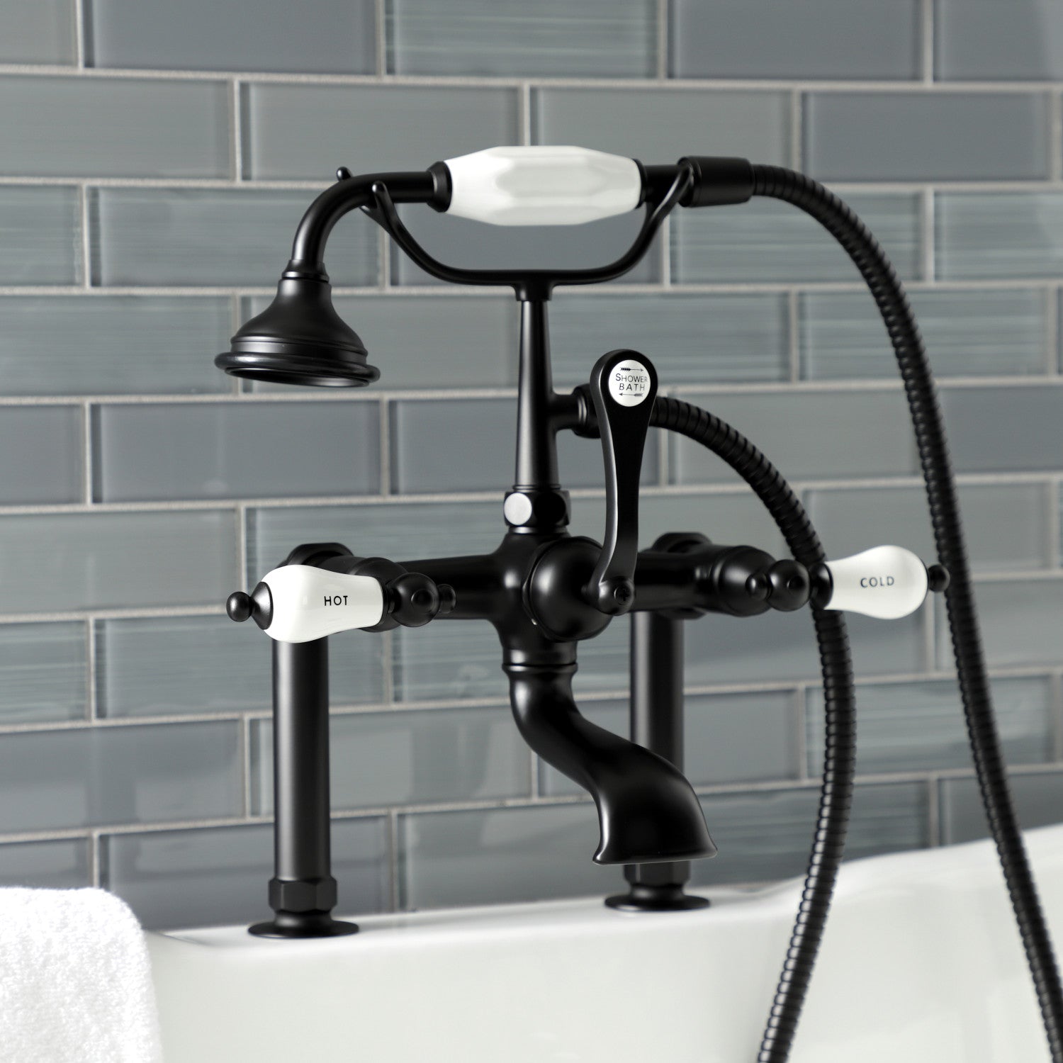 Vintage Matte Black Clawfoot Tub Faucet with Hand Shower - 3 Handle 2 Hole Deck Mount Bathroom Fixture for Classic & Modern Bathrooms | Perfect for Freestanding Tubs & Luxury Bathroom Renovations