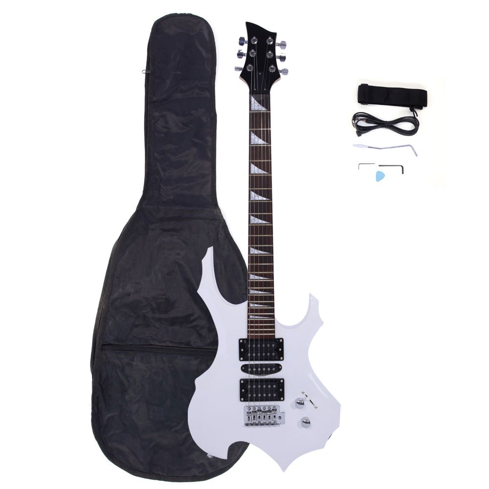 Bysesion GT3-XJ Electric Guitar Pickup - Flame Shaped Design with Strap, Paddle, Rocker Cable & Wrench Tool - White | Perfect for Beginners & Professional Guitarists - Stage Performance & Home Practice