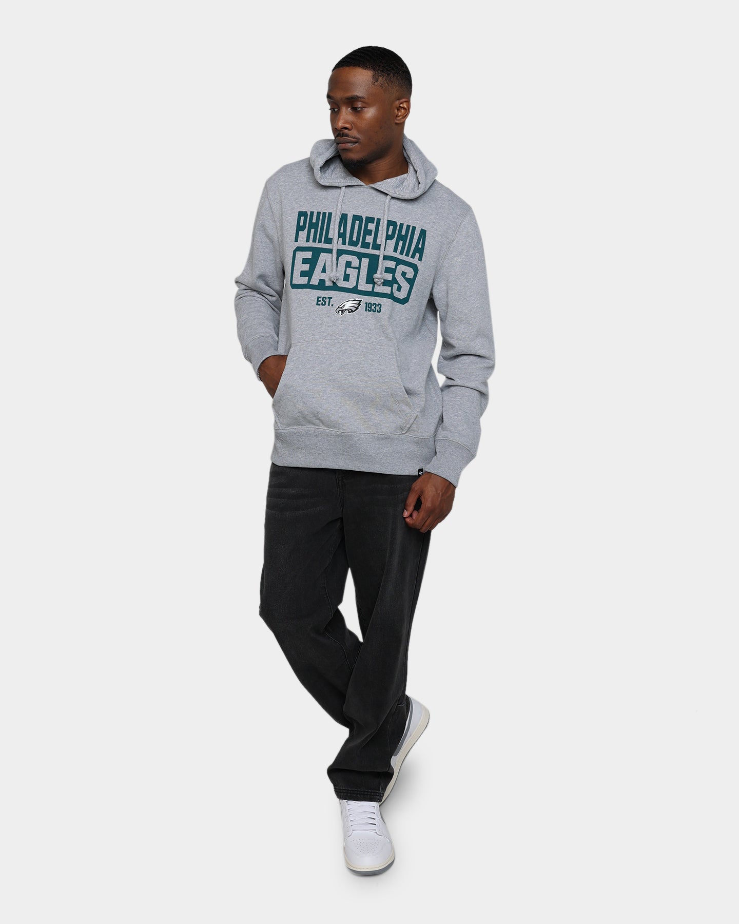 47 Brand Philadelphia Eagles Box Out Headline Hoodie - Slate Grey NFL Fan Apparel for Men & Women - Cozy Fleece Pullover for Game Day & Casual Wear