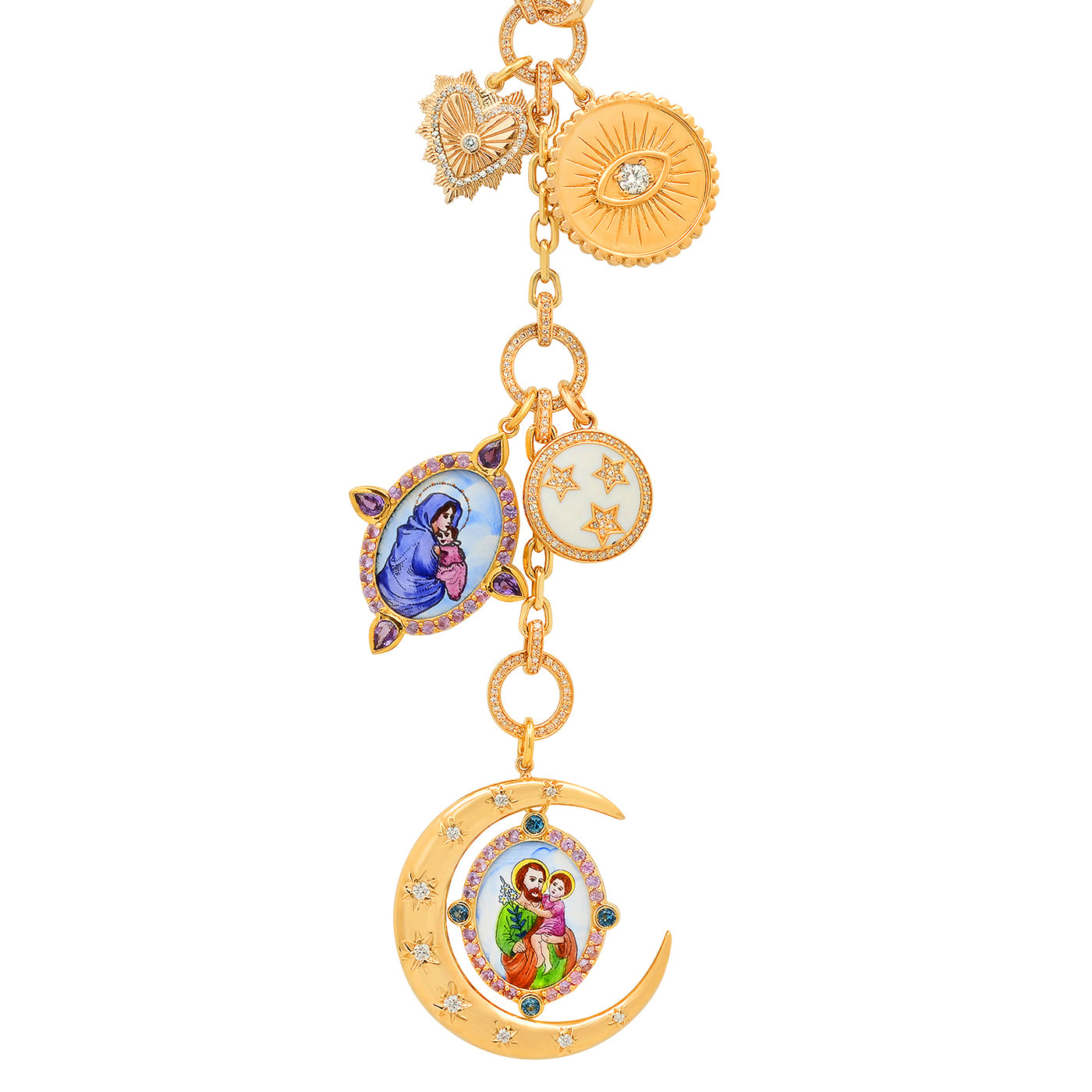 Moon and Talismans Necklace - Celestial Jewelry for Women, Moon Phase Pendant with Charm - Perfect for Spiritual Healing, Meditation & Boho Fashion