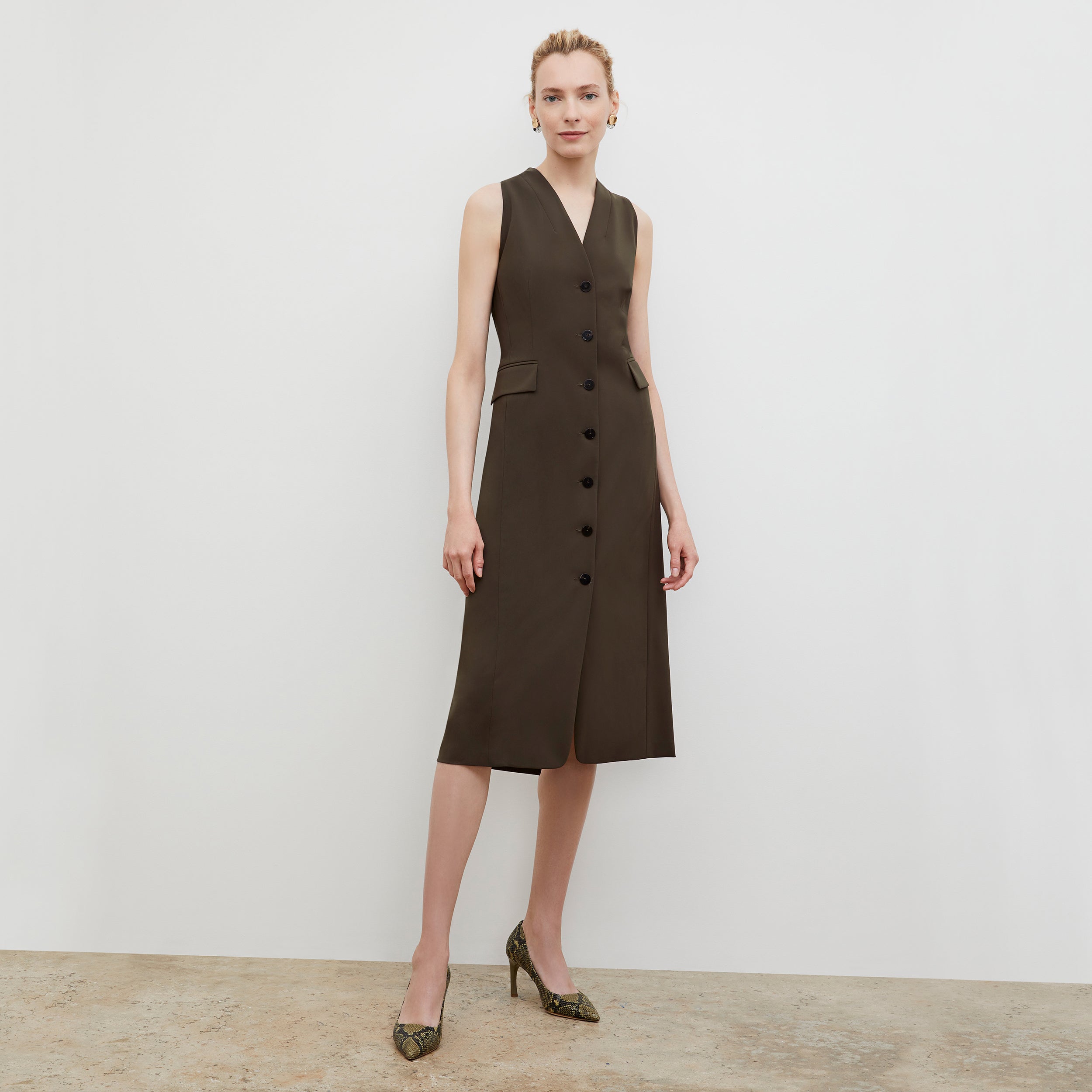 Cassandra Dress - OrigamiTech Olive Green Women's Fashion Dress for Casual Wear, Office & Evening Out