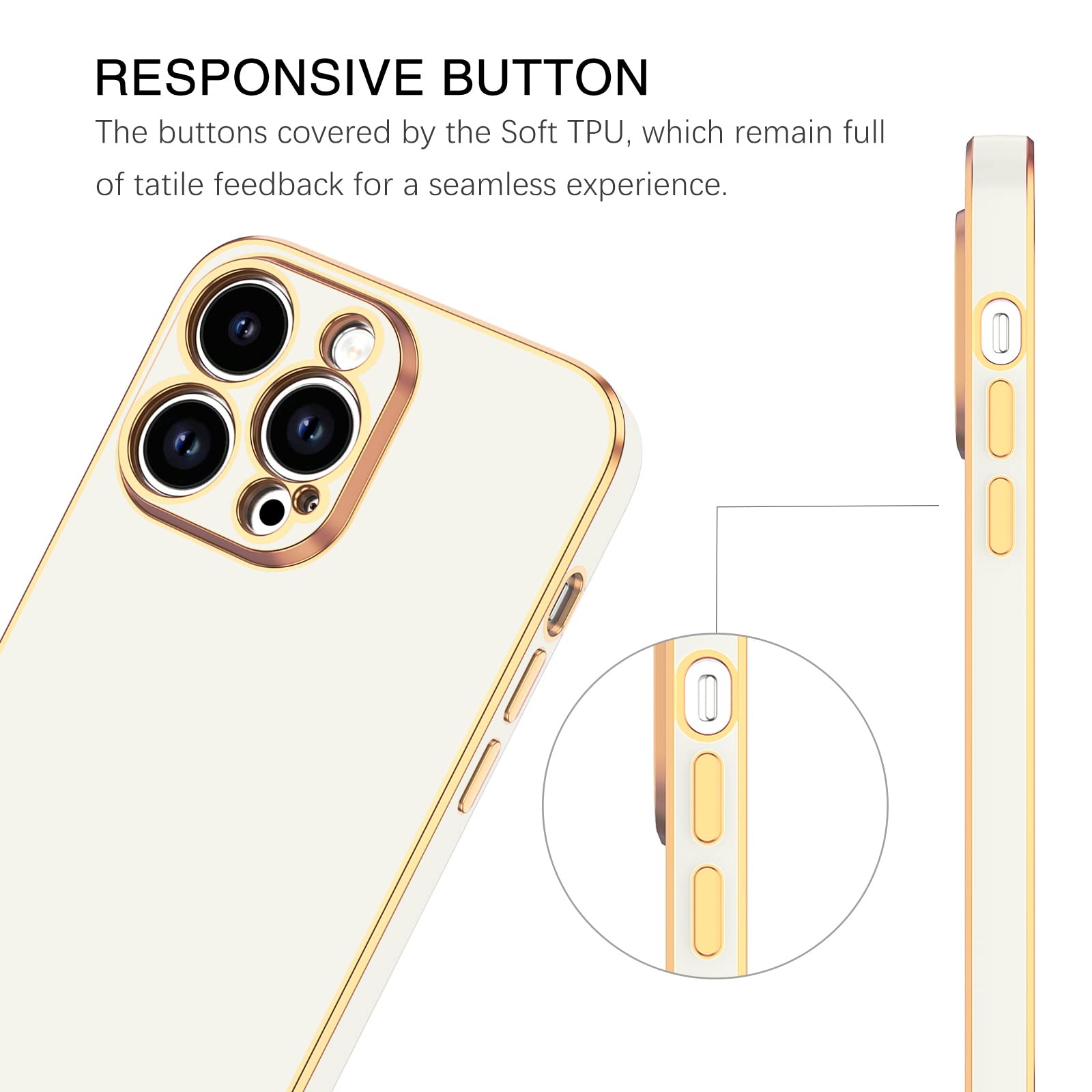 BENTOBEN iPhone 14 Pro Max Case 6.7 Inch - Slim Luxury Electroplated Bumper Protective Soft Cover with Strap for Women & Men (White/Gold) | Perfect for Work, Travel & Everyday Use