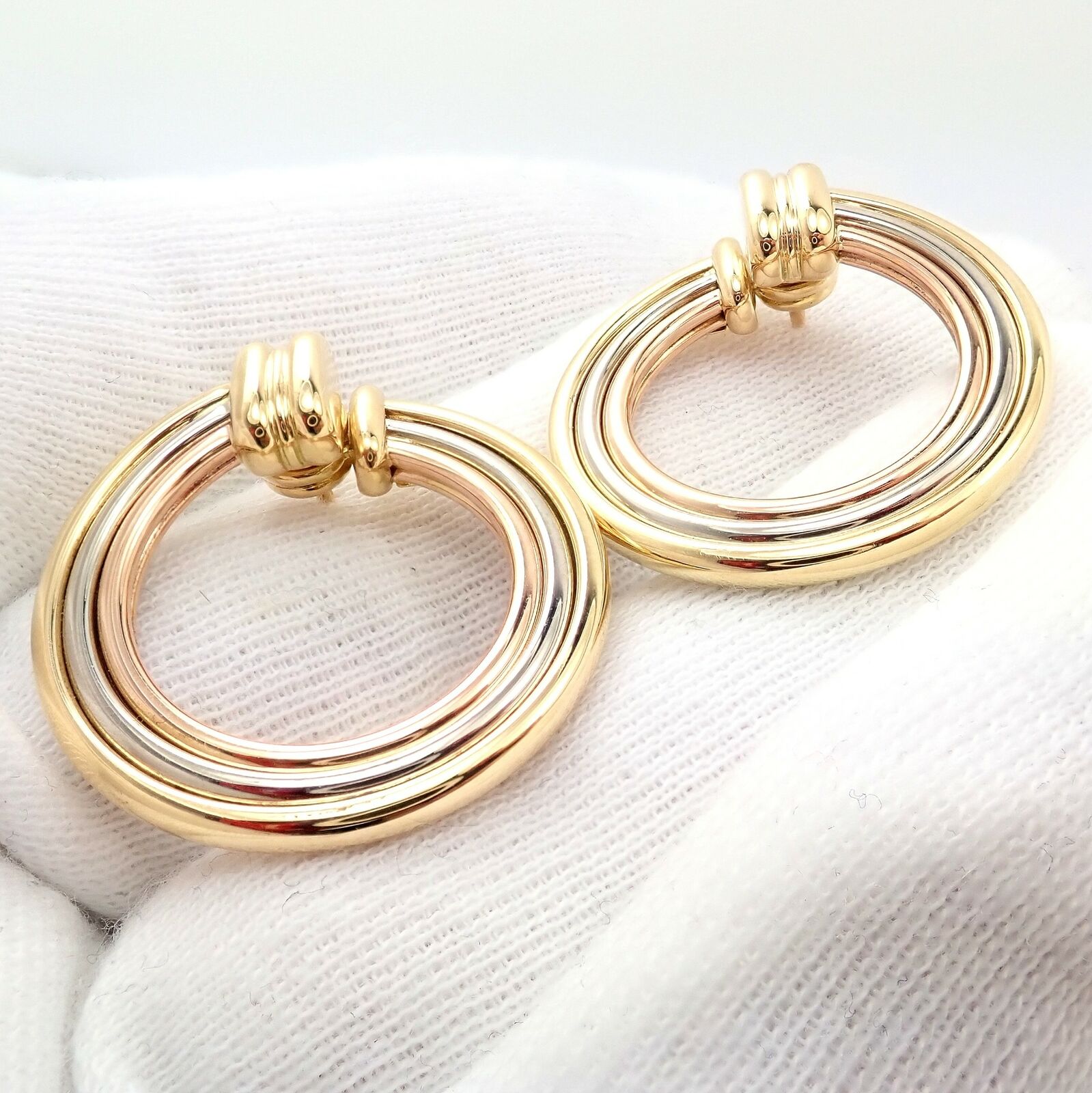 Authentic Cartier 18k Tri-Color Gold Large Trinity Hoop Earrings for Women - Luxury Fashion Jewelry Gift for Anniversary, Birthday & Special Occasions