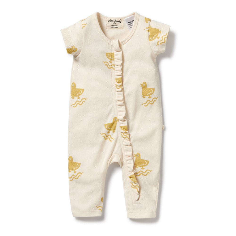 Organic Baby Duck Ruffle Zipsuit - Soft Cotton One-Piece Romper for Newborns & Infants | Perfect for Playtime, Photo Shoots & Everyday Comfort