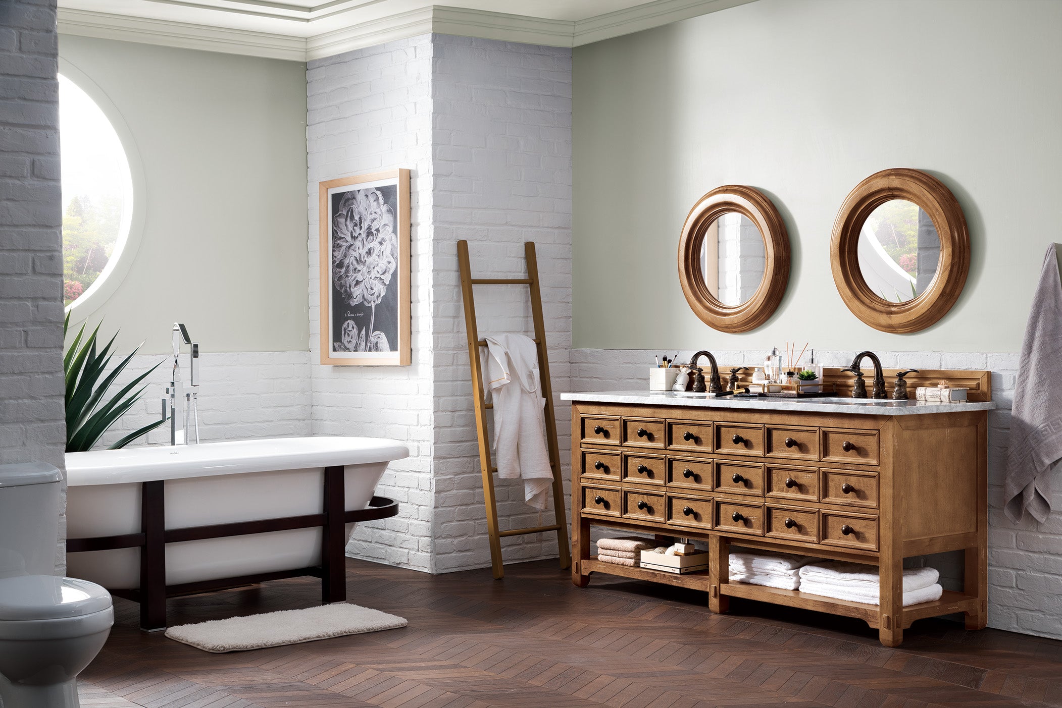Malibu 72 Inch Double Bathroom Vanity with Honey Alder Wood & 3CM Carrara Marble Top - Perfect for Master Bathroom Renovation & Luxury Home Decor