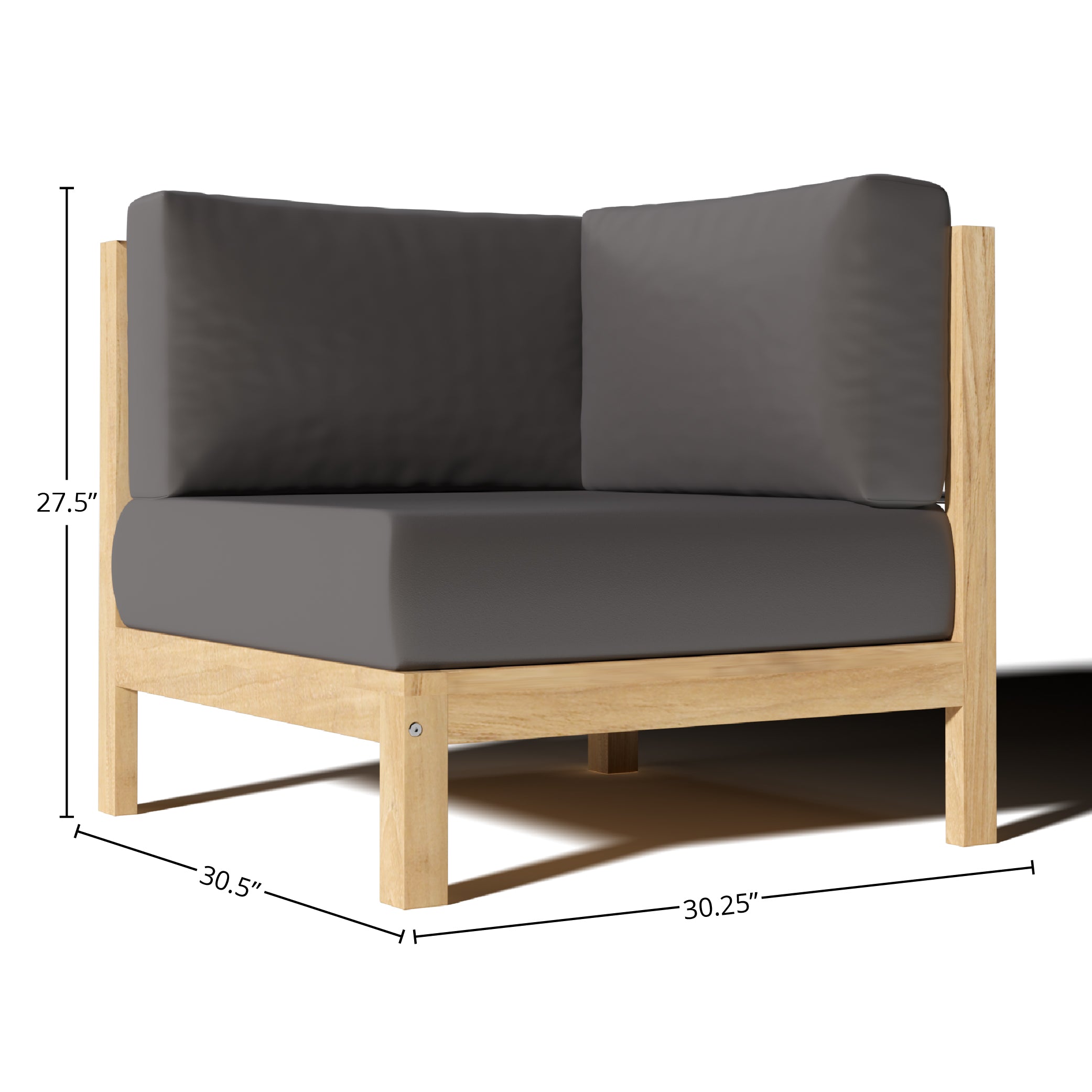 Premium Leon Teak Outdoor Sectional Corner Sofa with Sunbrella Charcoal Cushion - Waterproof & UV Resistant Patio Furniture for Backyard, Poolside & Garden Relaxation
