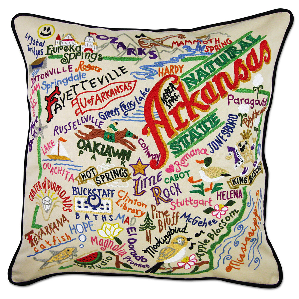 Hand Embroidered Arkansas State Pillow - Southern Home Decor, Farmhouse Throw Pillow for Couch, Bed & Porch Swing