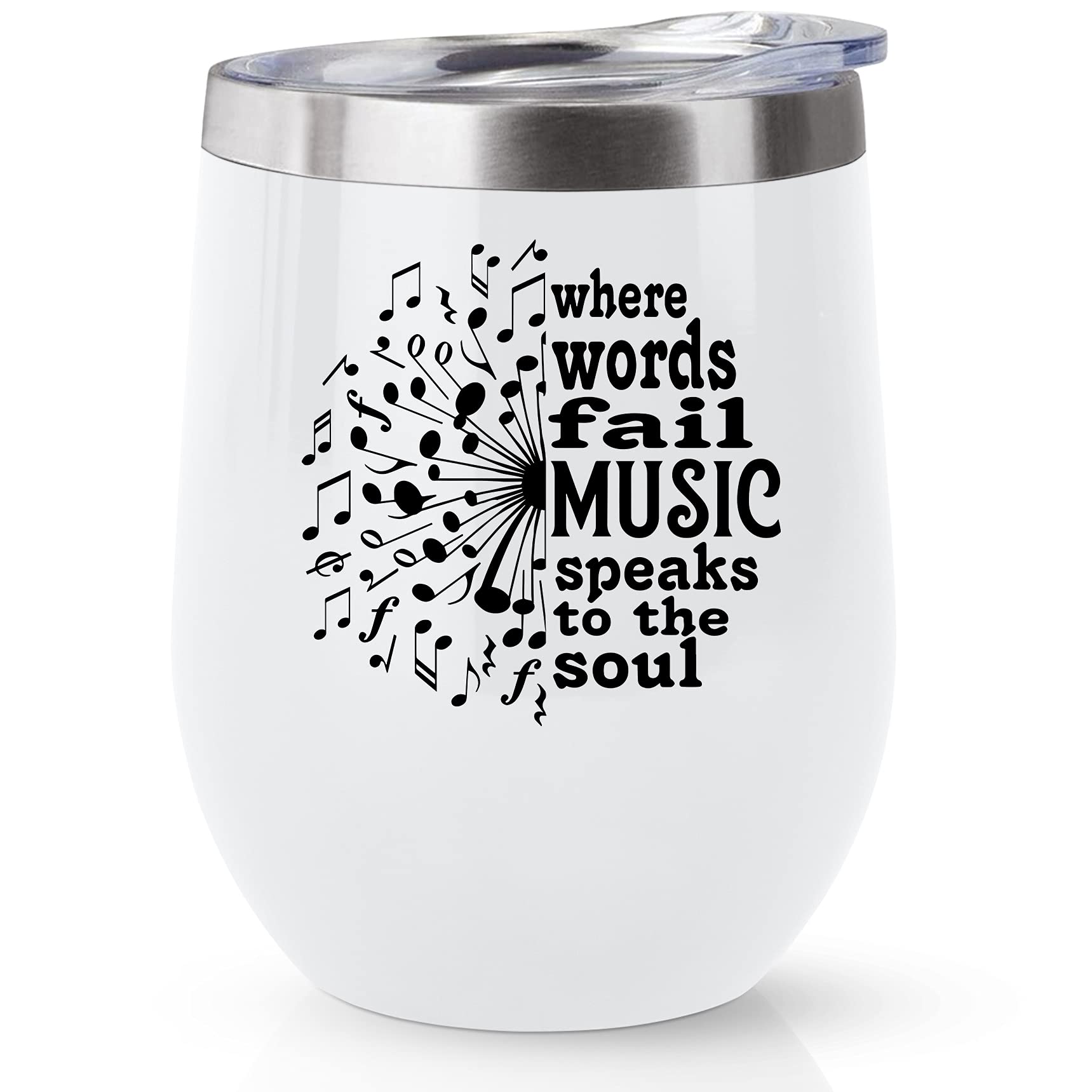 **Personalized Music Teacher Gift - 12oz Stainless Steel Wine Tumbler with Lid - Unique Appreciation Present for Music Lovers, Students, Men & Women - Perfect for Concerts, Rehearsals & Music Classes**