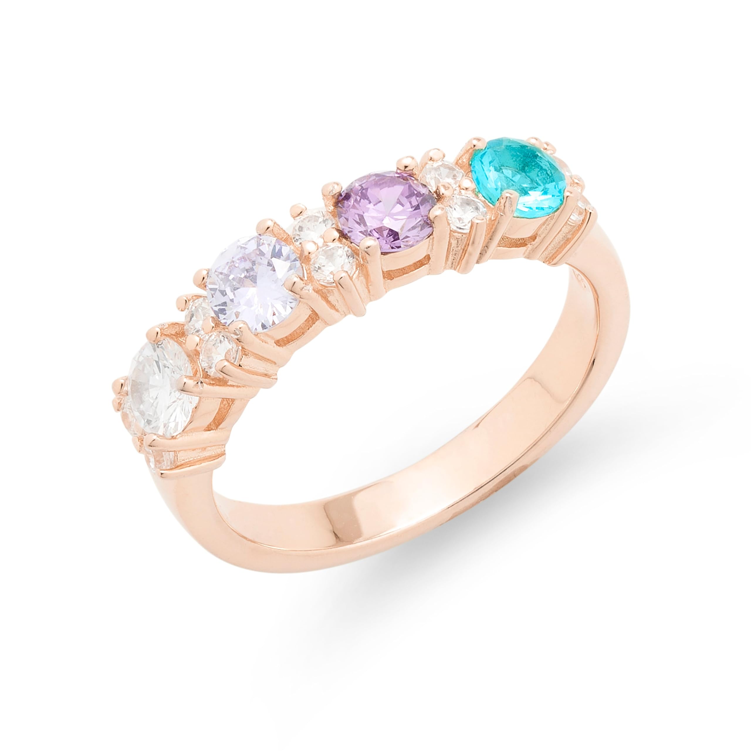 EVE'S ADDICTION Rose Gold Birthstone Ring - Custom 4 Stone Birthstone Cubic Zirconia Eternity Band - Personalized Mother's Day Gift for Mom, Wife, Grandma - Perfect for Anniversaries, Birthdays & Special Occasions