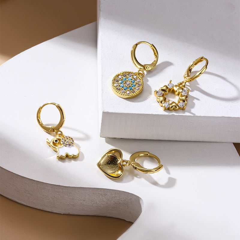 18K Gold Cartilage Huggie Hoop Earrings with Evil Eye & Heart Charm - Bohemian Style Dainty Earrings for Women | Perfect for Everyday Wear, Parties & Gifts