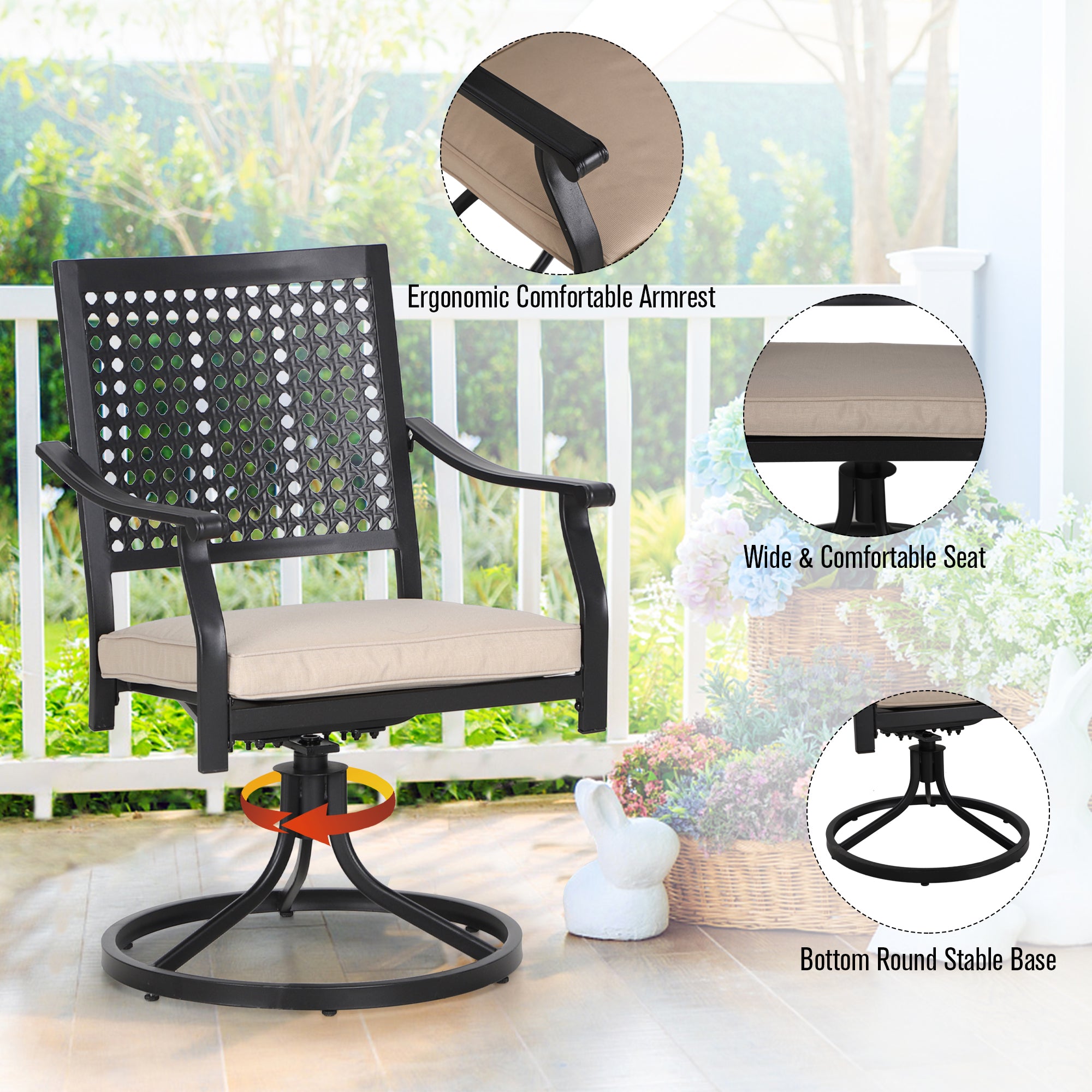MFSTUDIO 7-Piece Outdoor Dining Set - Durable Steel Panel Table & Bull's Eye Pattern Chairs for Patio, Garden, Backyard, and Poolside Relaxation