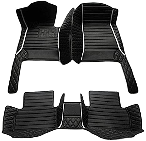Custom Car Floor Mats for Sedan, SUV & Sports Cars - Full Coverage Non-Slip Leather Liners with Black & White Stripes | Durable Protection for Men & Women | Perfect for Daily Commute, Road Trips & Car Shows