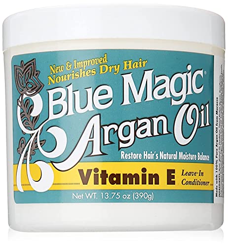 Blue Magic Argan Oil & Vitamin E Leave-in Conditioner 13.75 oz - Hydrating Hair Treatment for Dry, Damaged & Curly Hair - Restores Shine & Softness - Perfect for Daily Use & Styling