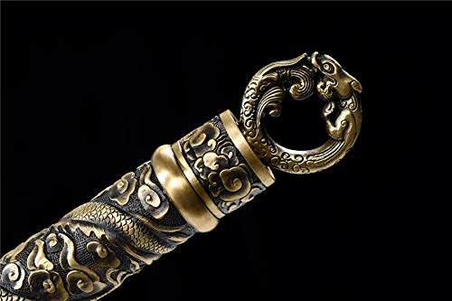 Chinese Dragon King Jian Sword - Handcrafted Damascus Steel Katana with Razor Sharp Blade - Perfect for Martial Arts Training, Cosplay, and Collectors