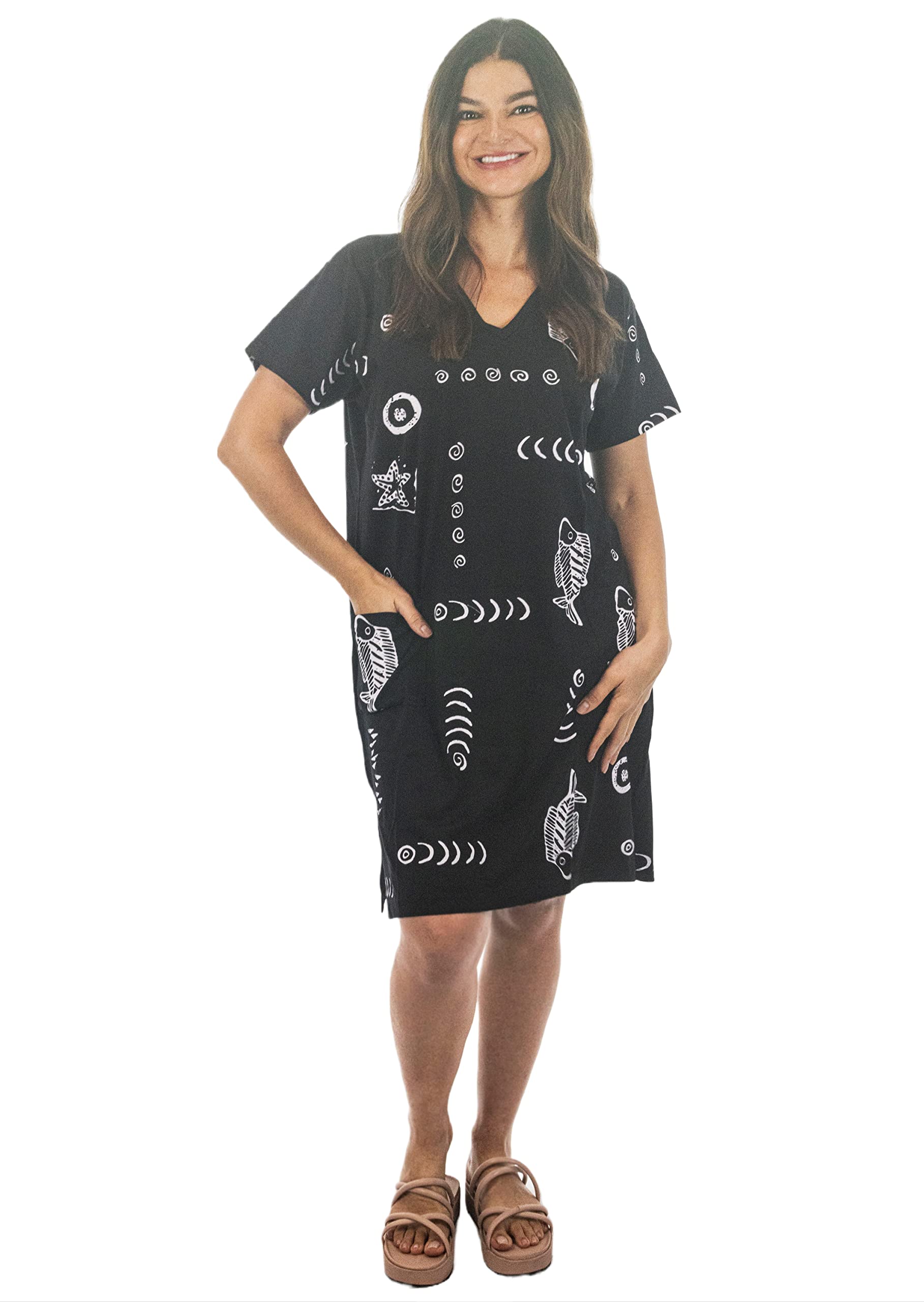 INGEAR Women's Summer Beach Dress - Short Sleeve Cotton T-Shirt Dress Casual Cover Up for Vacation, Pool Party & Outdoor Activities
