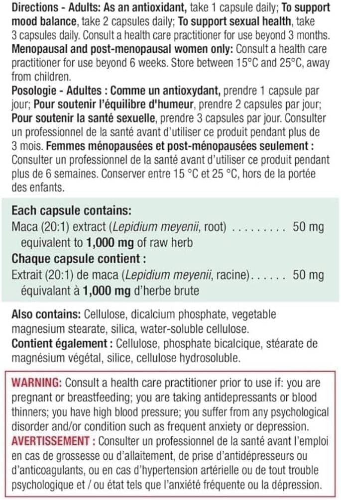 Jamieson 18418 Maca Capsules - 45 Count, 20g - Natural Energy & Vitality Supplement for Men & Women - Boost Stamina, Libido & Overall Wellness