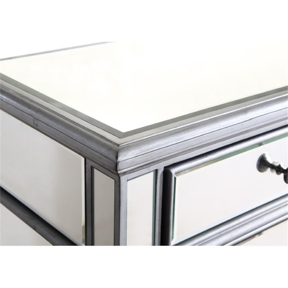 Beaumont Lane Silver Mirrored Nightstand with 1 Drawer & 1 Door - Elegant Bedside Cabinet for Bedroom Storage & Decor