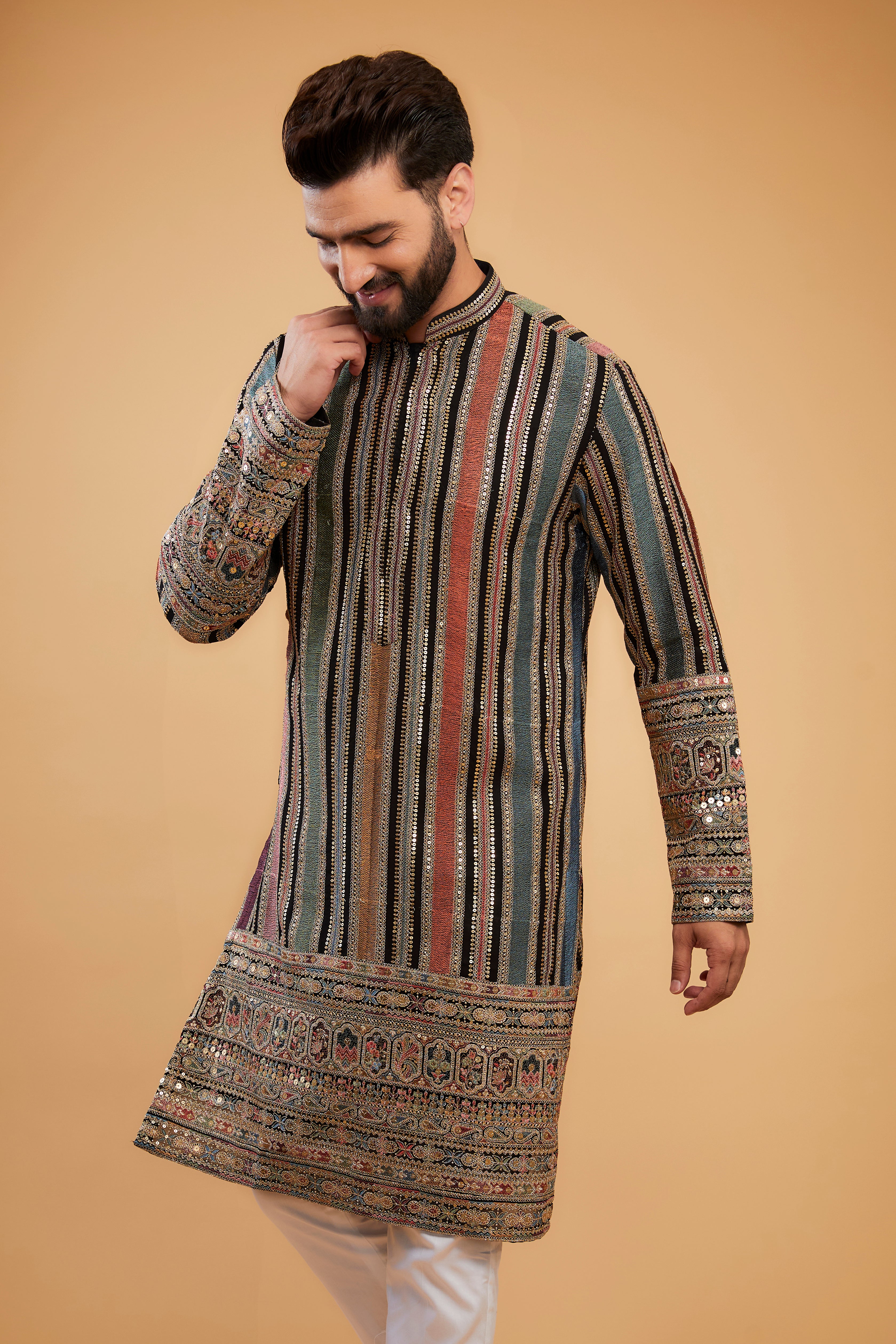 Elegant Multi-Color Heavy Thread Chikankari Kurta with Intricate Sequin & Zari Embroidery - Perfect for Festive Occasions, Weddings & Ethnic Fashion