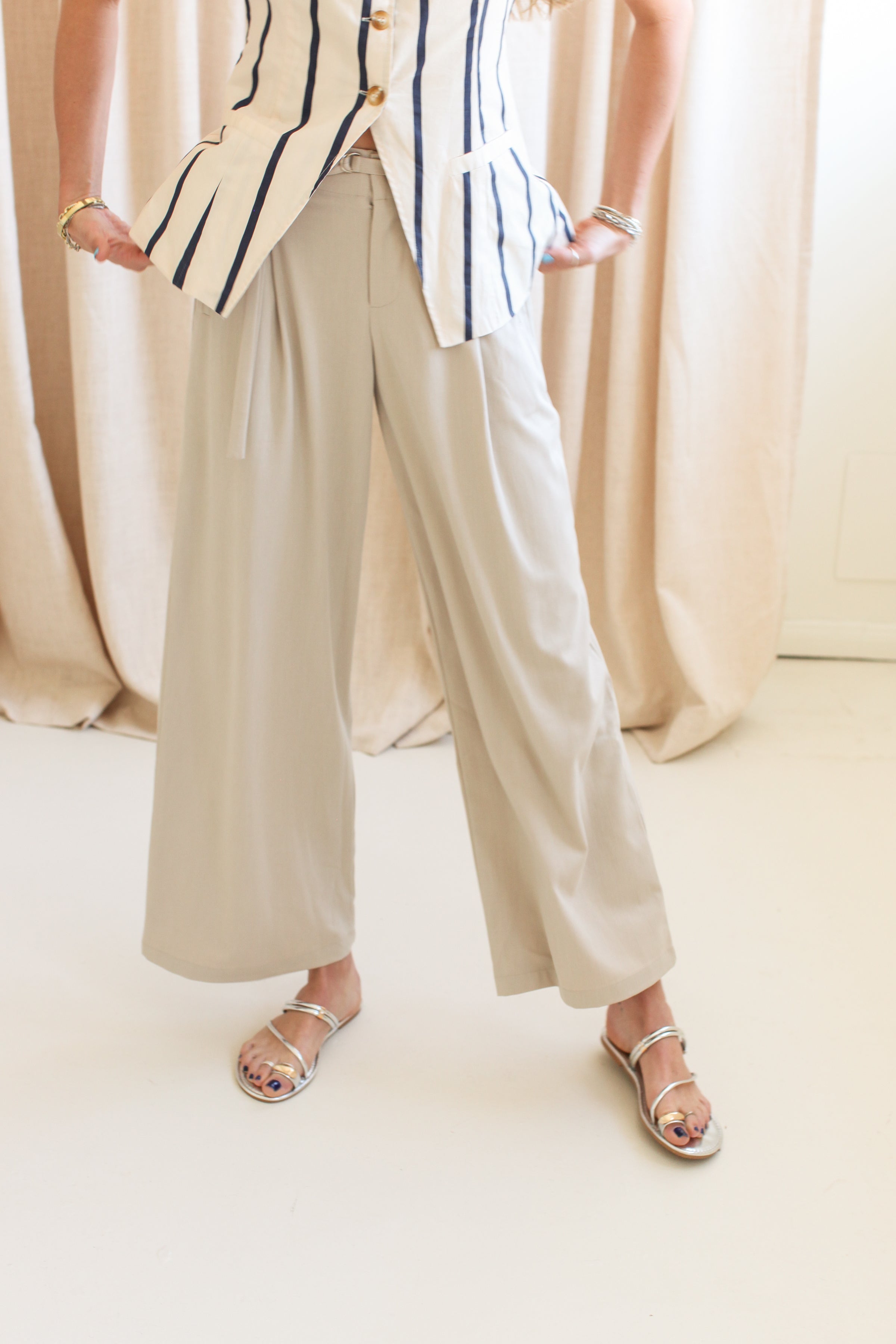 Monica Women's High Waist Wide Leg Pants - Comfortable Stretchy Office Trousers for Work & Casual Wear