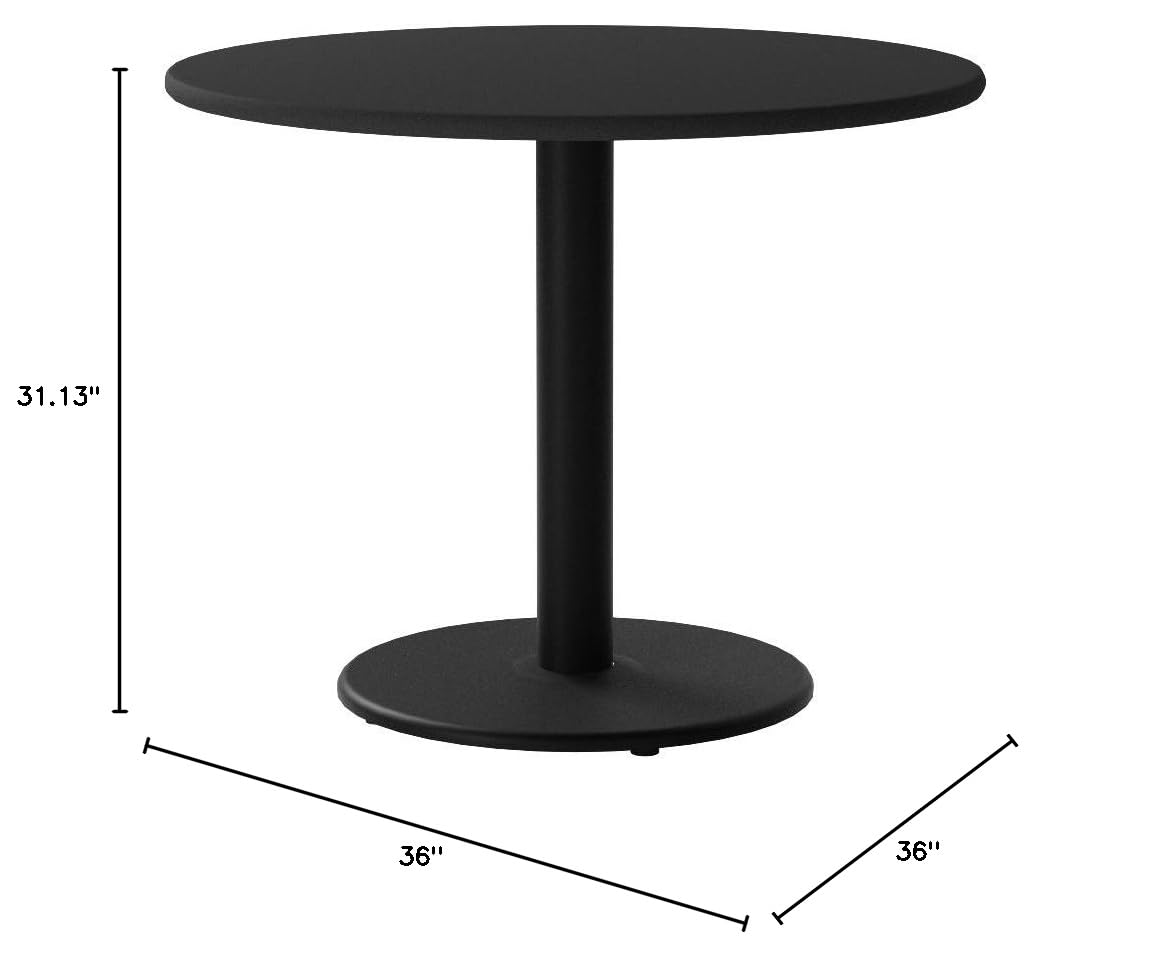 Flash Furniture Stiles 36-Inch Round Black Laminate Dining Table with Adjustable Height Base (24-Inch) - Space-Saving Design for Small Kitchens, Office Break Rooms & Compact Living Spaces | Ideal for Dining, Working & Entertaining