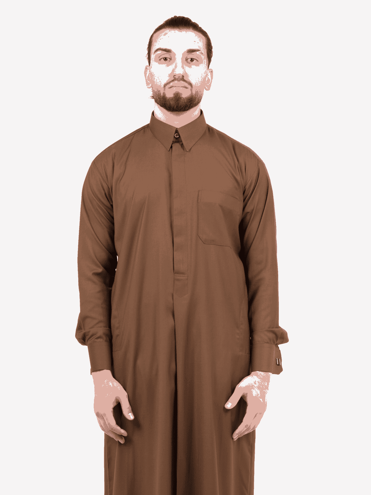 Premium Men's Copper Cashmere Wool Qatari Thobe Robe - Luxurious Traditional Arabic Attire for Weddings, Eid & Special Occasions