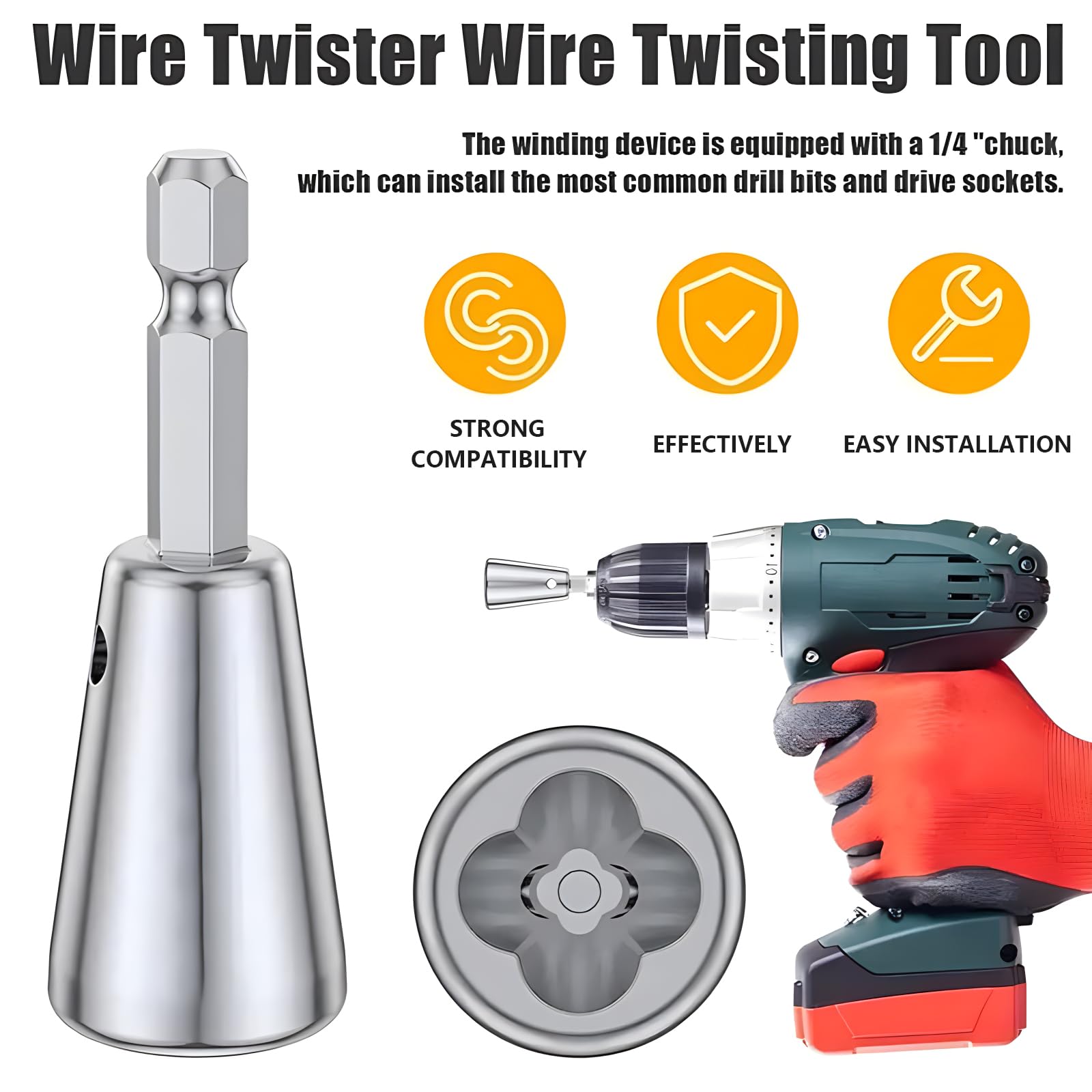 Professional Wire Stripper and Twister for Drill - AWG 6/8/10/14 Cable Stripping & Twisting Tool - Electrician Tool Set with Electrical Wire Connector - Perfect for DIY Home Wiring, Automotive Repairs, and Electrical Projects
