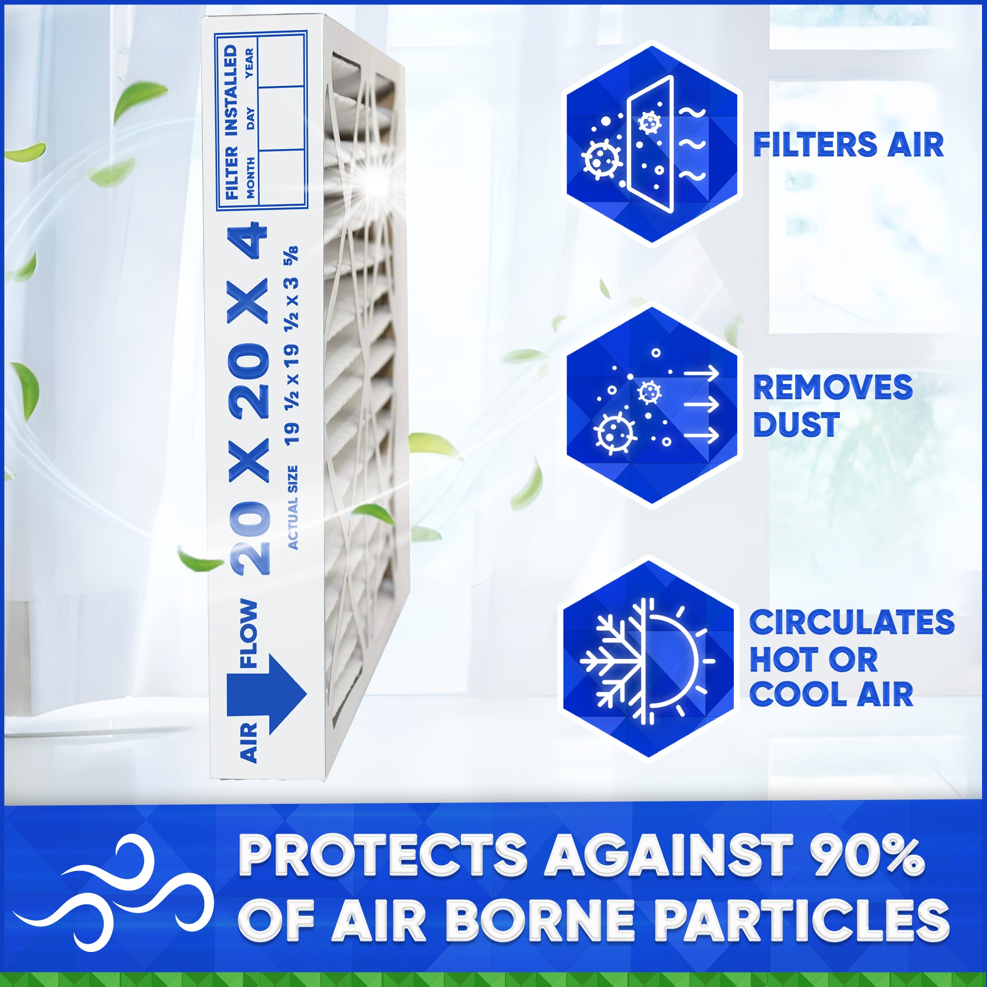 20x20x4 MERV 11 Pleated Air Filters - 4 Pack | High Efficiency Furnace & AC Filters for Home HVAC Systems | Traps Dust, Pollen & Allergens | Perfect for Allergy Sufferers & Pet Owners