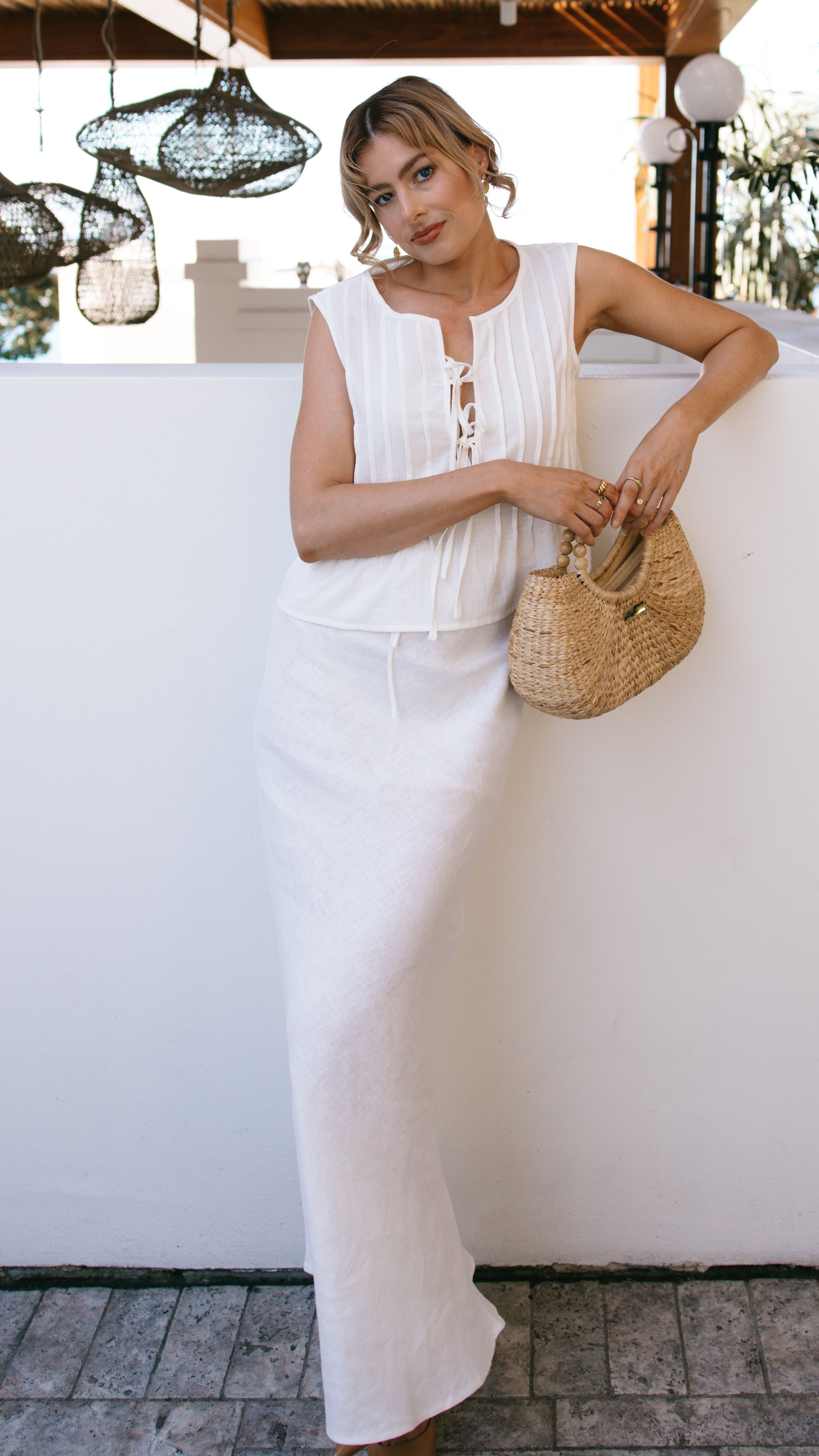 Hailey Tie Front Top Women's Fashion Blouse - White | Casual & Party Wear for Women