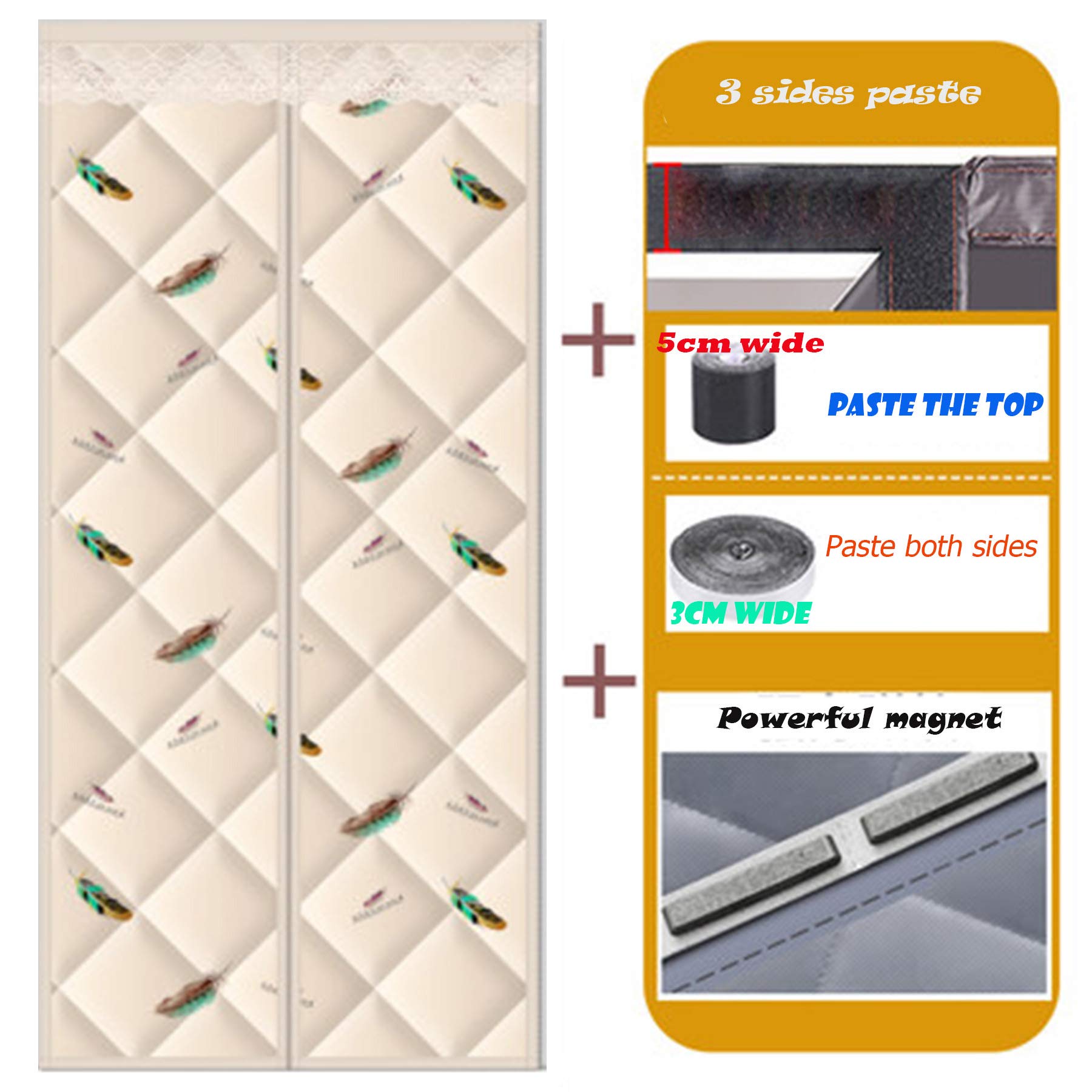 Magnetic Screen Door with Thermal Insulation - 34x84 Inch Weatherproof, Anti-Rain & Snow, Self-Closing Cotton Curtain for French Doors & Greenhouses | Perfect for Patio, Kitchen, and Pet-Friendly Homes