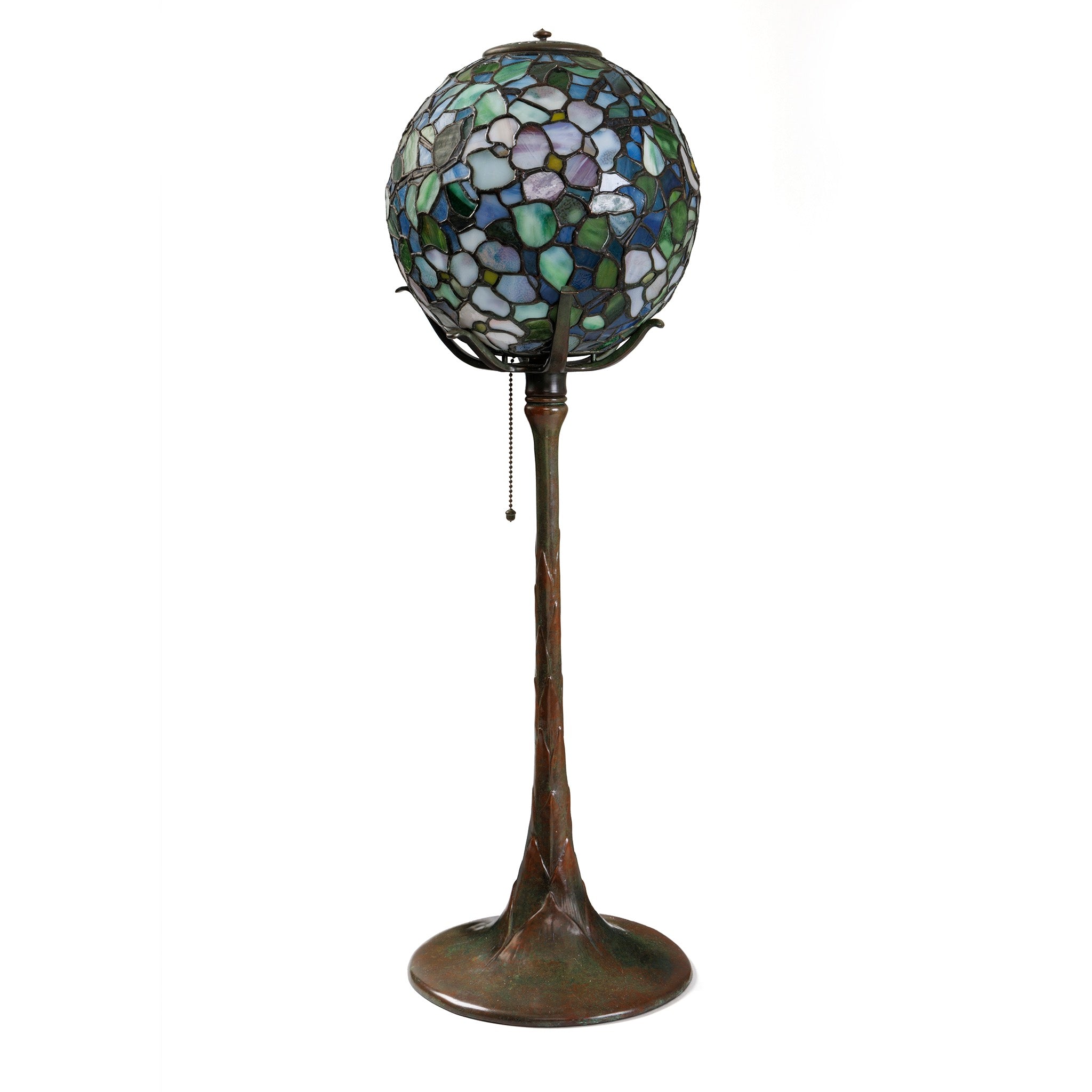 Tiffany Studios New York Dogwood Ball Table Lamp - Handcrafted Stained Glass Desk Light for Home & Office Decor