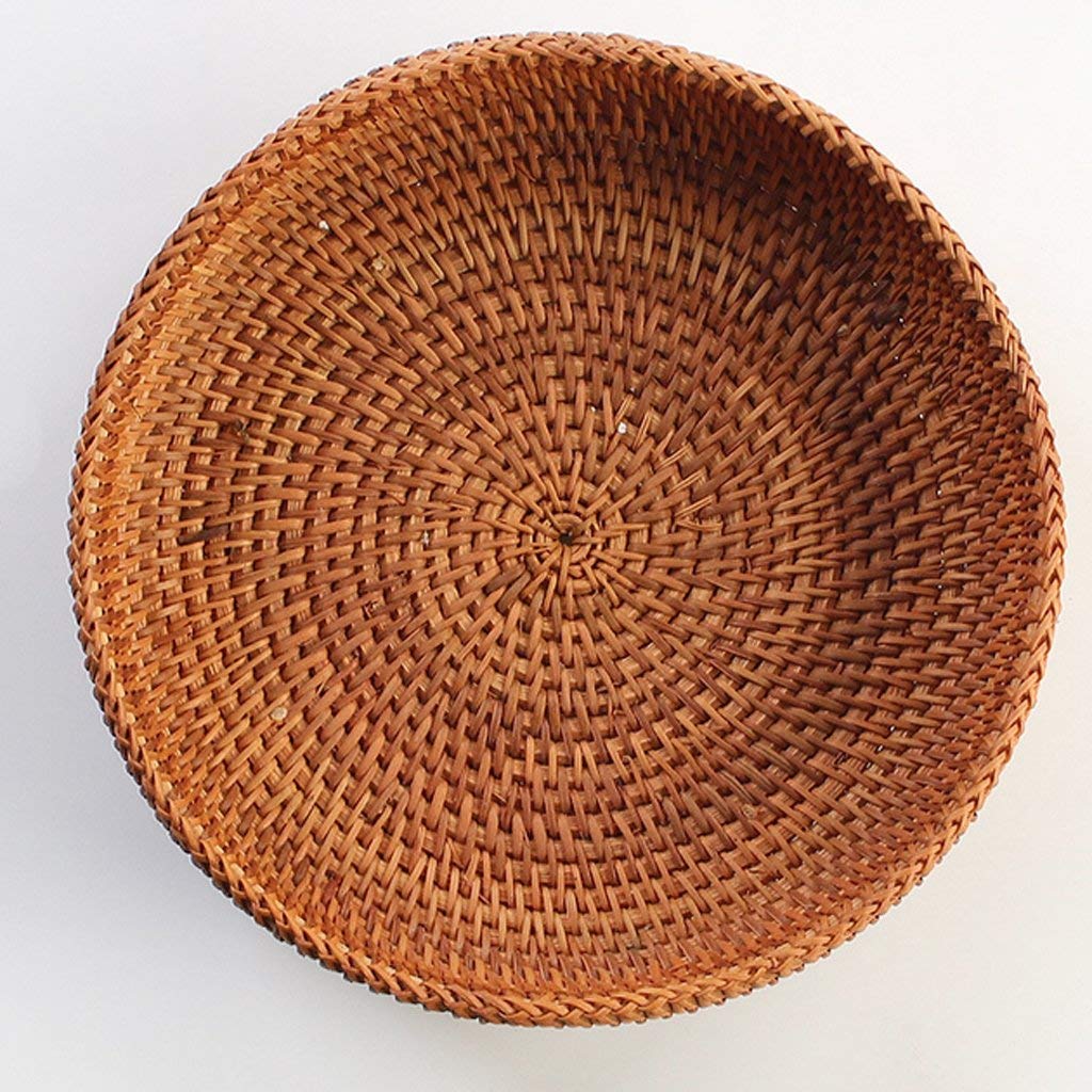 Hand-Woven Round Multi-Purpose Tray - Natural Rattan Fruit Bowl, Food Serving Basket, Home Decor Storage Organizer - Perfect for Kitchen, Dining Table, Coffee Bar & Bathroom Countertop