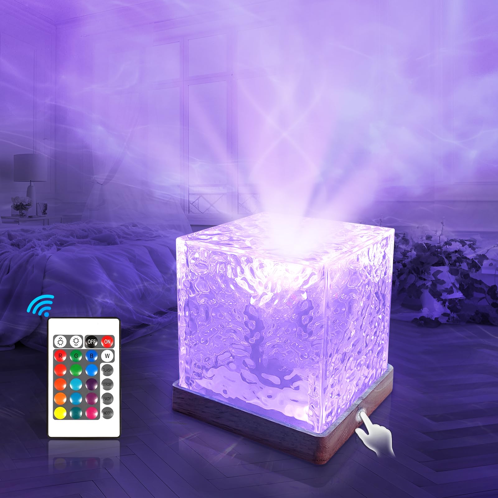 16 RGB Color Ocean Wave Projector - Rechargeable Northern Lights Aurora Lamp with 30 Lighting Modes, Remote & Touch Control, Water Wave Effect for Bedroom Decor, Outdoor Camping, Parties & Relaxation