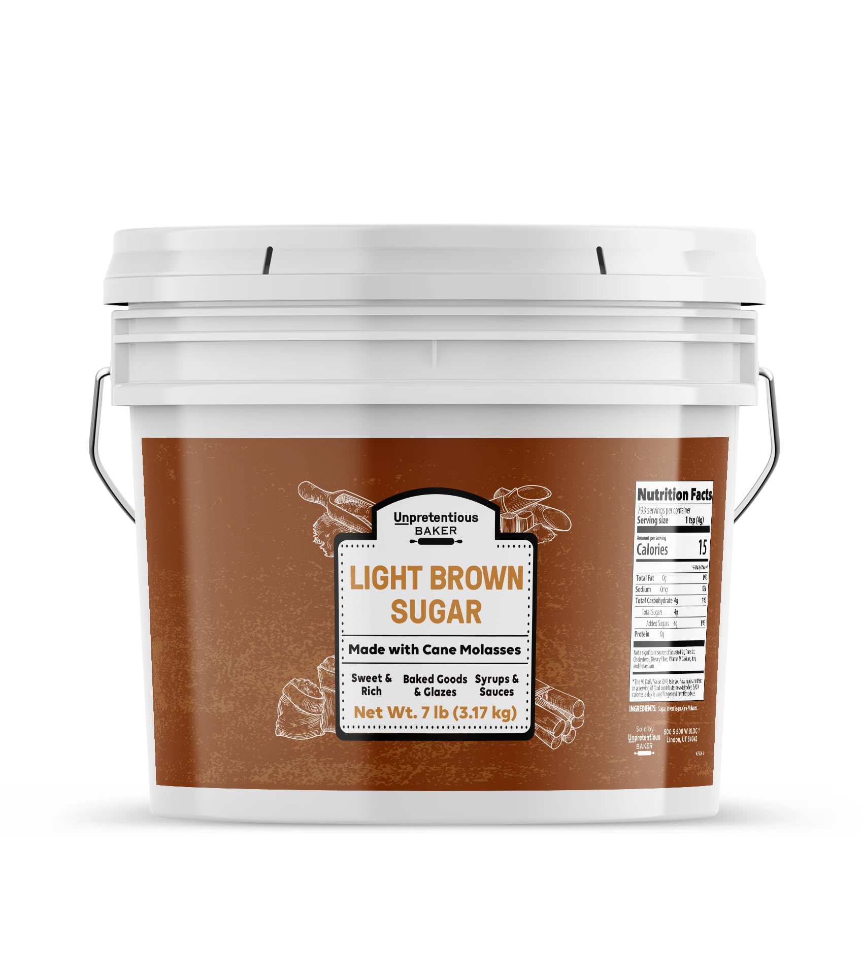 Pure Light Brown Sugar, 1 Gallon - Natural Cane Molasses Sweetener for Baking, Cooking & Beverages - Ideal for Desserts, Meat Glazes & Fruit Preserves