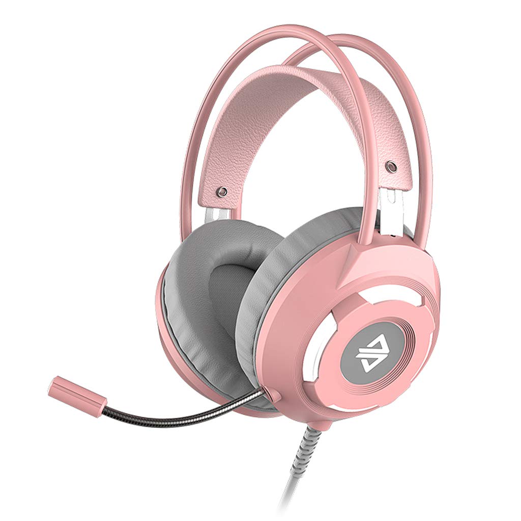 Gazechimp RGB Gaming Headset with 50MM Drivers - USB/3.5mm Wired Over-Ear Headphones with Microphone & Surround Sound for PC, PS4, Xbox - Pink (Perfect for FPS Games, Streaming & Online Meetings)