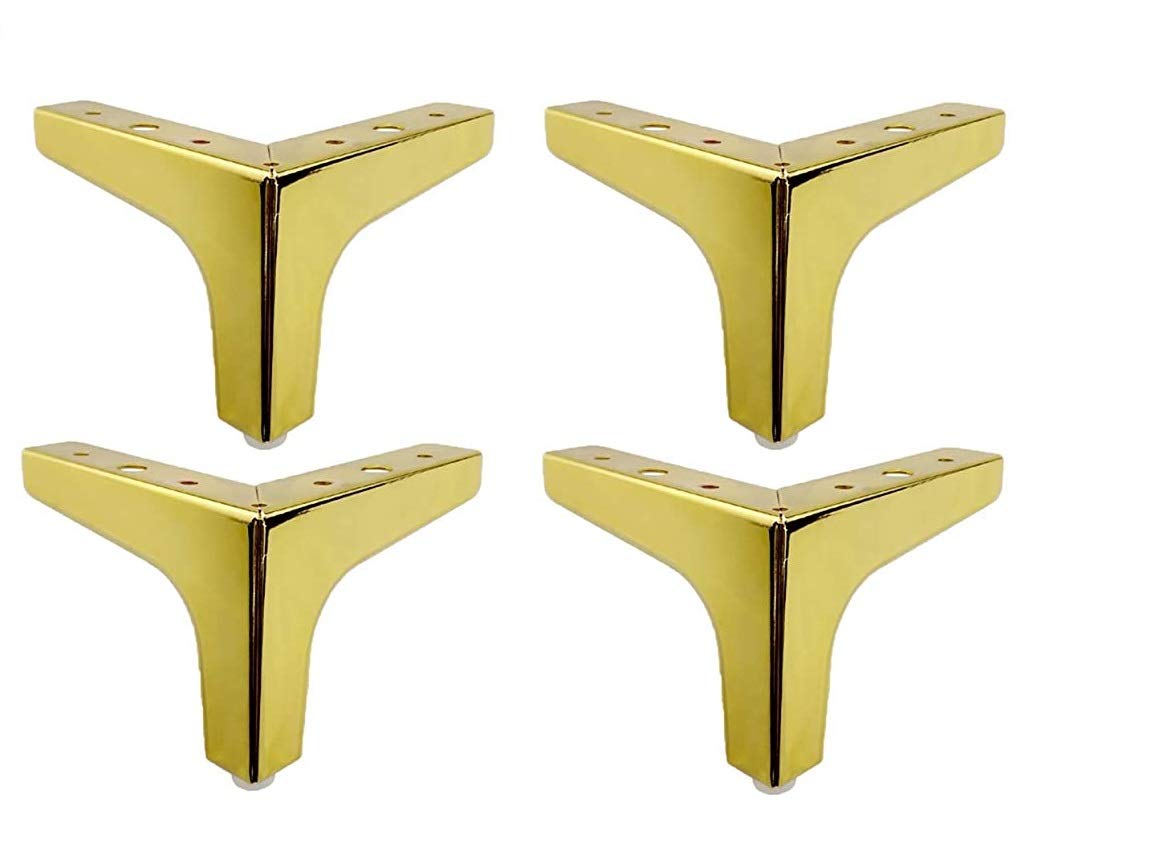 Premium Metal Furniture Legs - 4 Inch Gold Triangle Sofa Legs for Tables, Cabinets & Cupboards - Durable Polished Black & Chrome Finish - Set of 4 - Perfect for Living Room, Bedroom & Office Furniture Upgrade