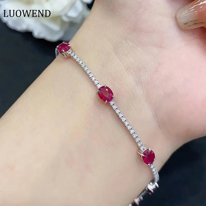 18K White Gold Bracelet with Real Natural Ruby & Diamonds - Elegant Jewelry Gift for Women, Wife & Mom | Perfect for Anniversaries, Birthdays & Special Occasions