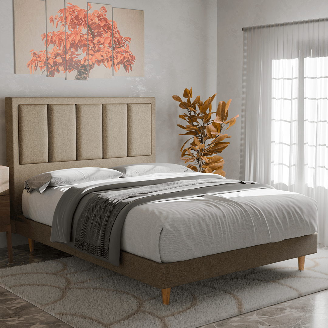 Marley Fabric Bed Frame - Water Repellent Queen Size Platform Bed with Wooden Slats | Perfect for Modern Bedrooms, Guest Rooms & Small Spaces