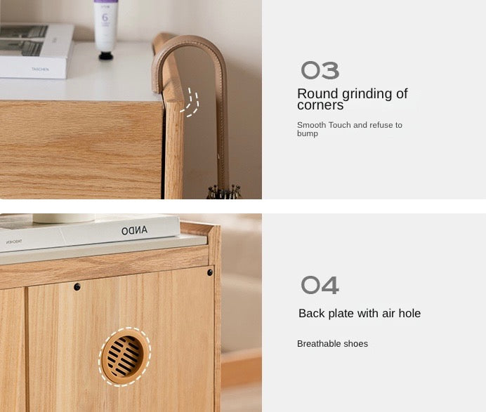 Solid Oak Wood Shoe Storage Cabinet - Modern Nordic Style with Rock Slab Design - Perfect for Entryway, Bedroom, or Closet Organization