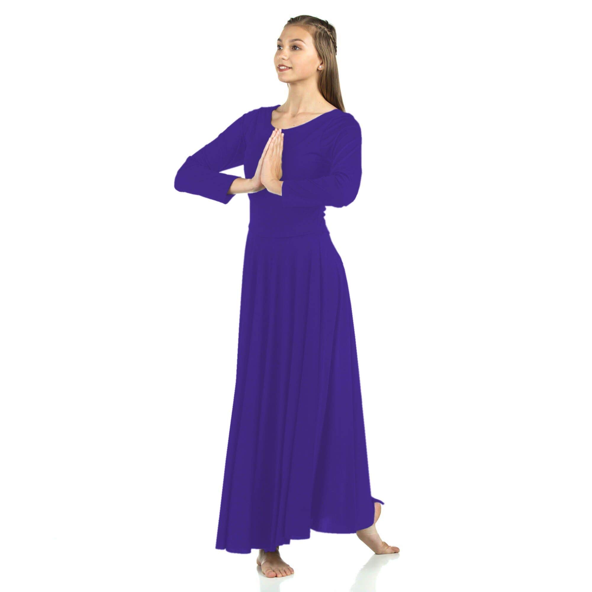 DanZcue Women's Loose Fit Long Sleeve Dance Dress - Flowy Praise Worship Dress for Church, Ballet & Contemporary Dance Performance