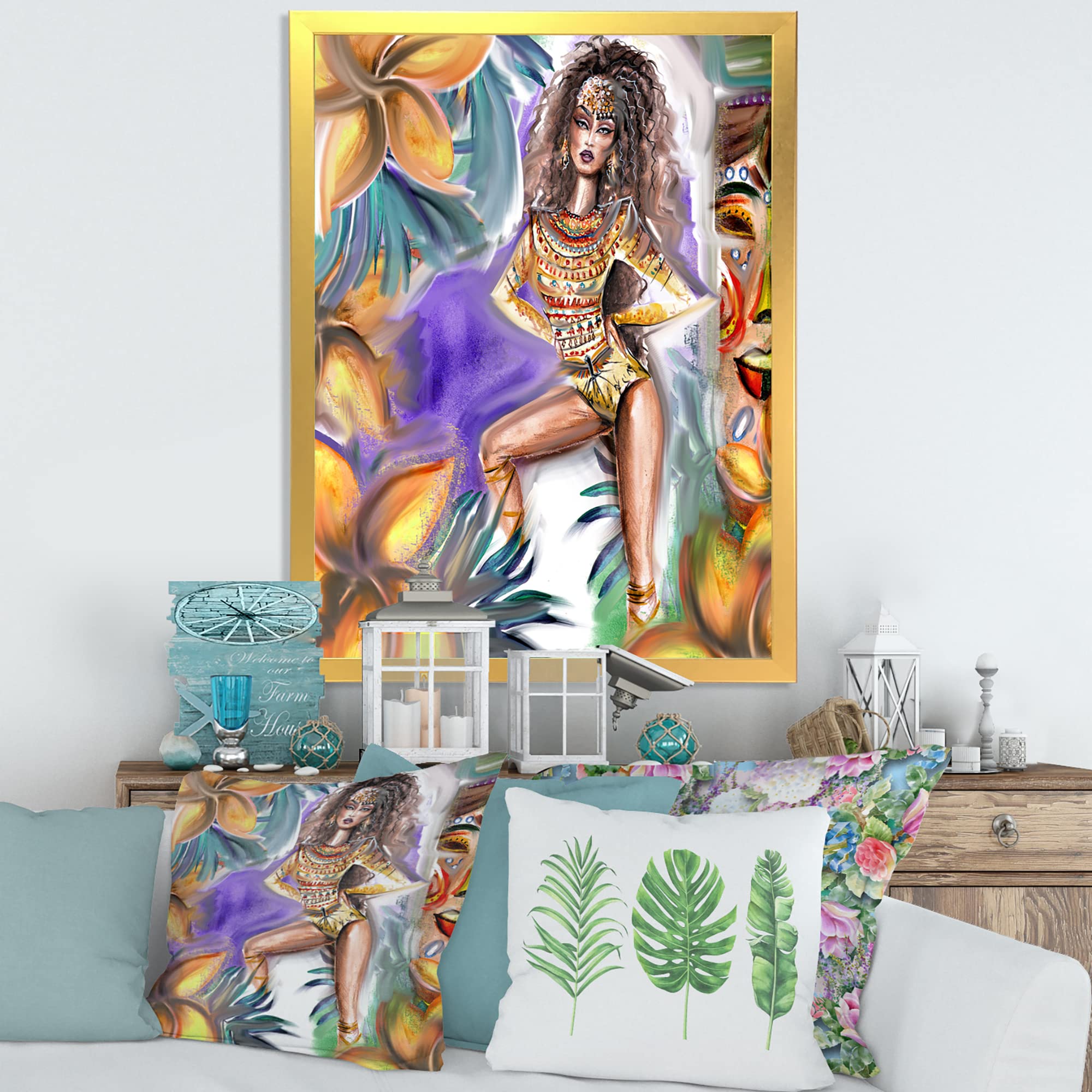Amazon Warrior Traditional Framed Wall Art - Tropical Tribal Home Decor for Living Room, Bedroom & Office | Handmade Indigenous Artwork
