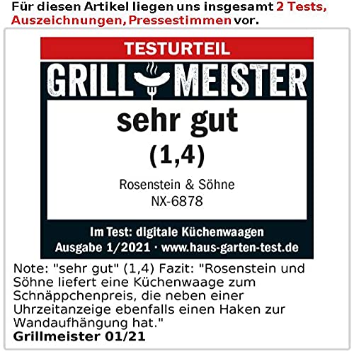 Rosenstein & Söhne Digital Kitchen Scale - 15kg Capacity, 1g Precision Stainless Steel Food Scale with Timer | Perfect for Baking, Cooking, Meal Prep & Portion Control (Battery-Free)