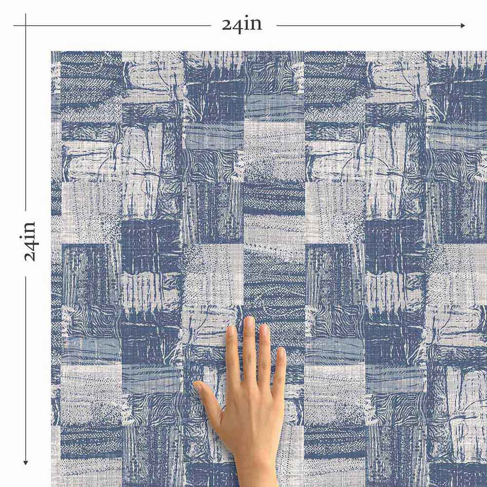 Blue Linen Peel and Stick Removable Wallpaper - Self-Adhesive Decorative Wall Covering for Bedroom, Living Room & Office - Easy to Install & Remove - Pattern 8658