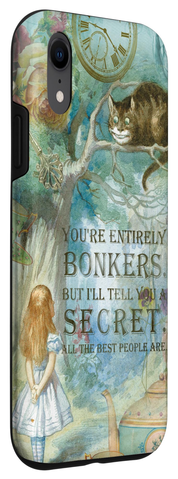 iPhone XR Case - Alice in Wonderland Collage Design with 'Bonkers' Quote | Protective Phone Cover for Women & Men | Perfect Gift for Disney Fans, Tea Parties & Fantasy Lovers